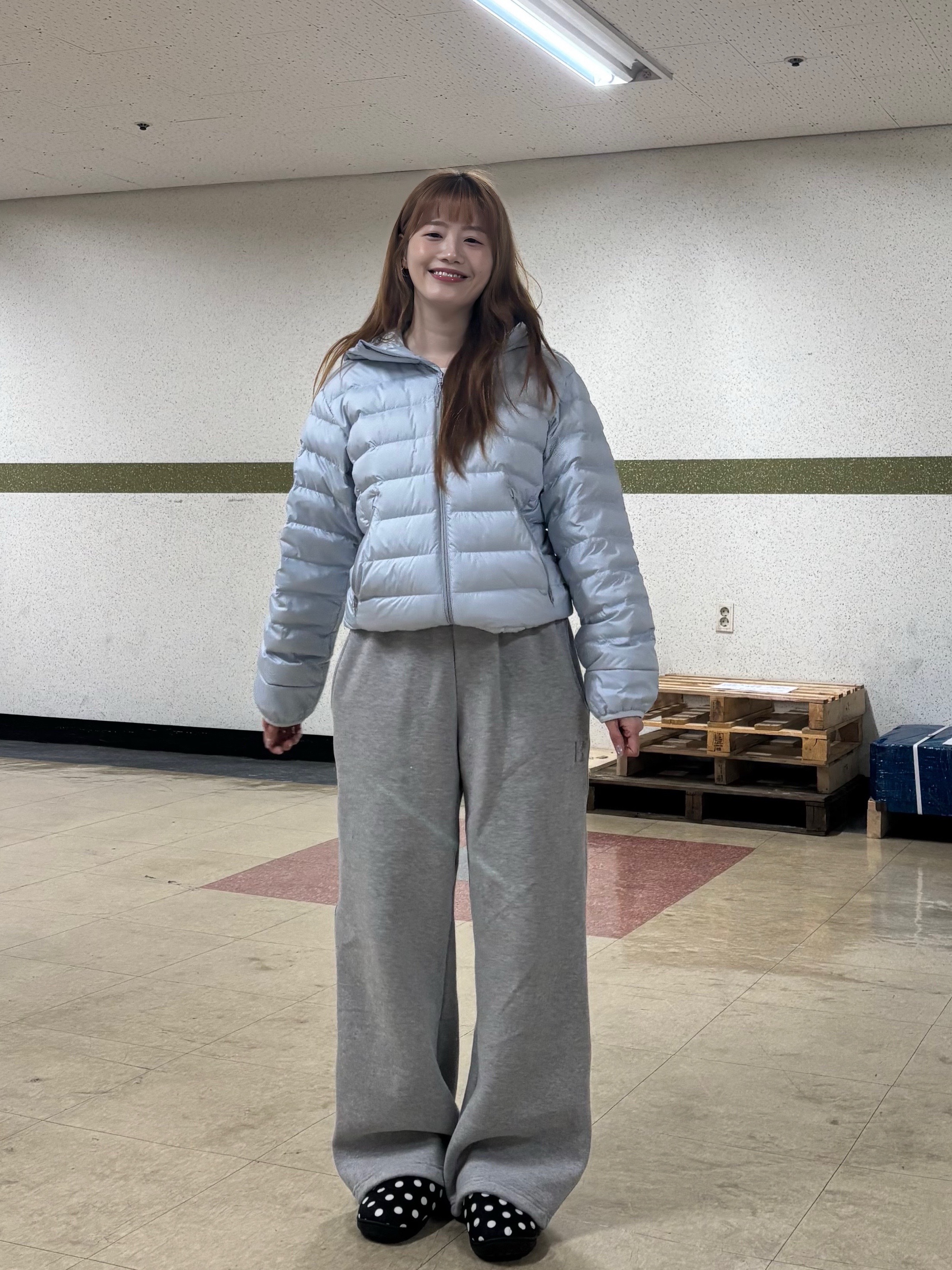 Musinsa Standard City Leisure Hooded Light Down Jacket Cloudy Blue, Subu Permanent F-Line Dots 착용 스타일 - 5
