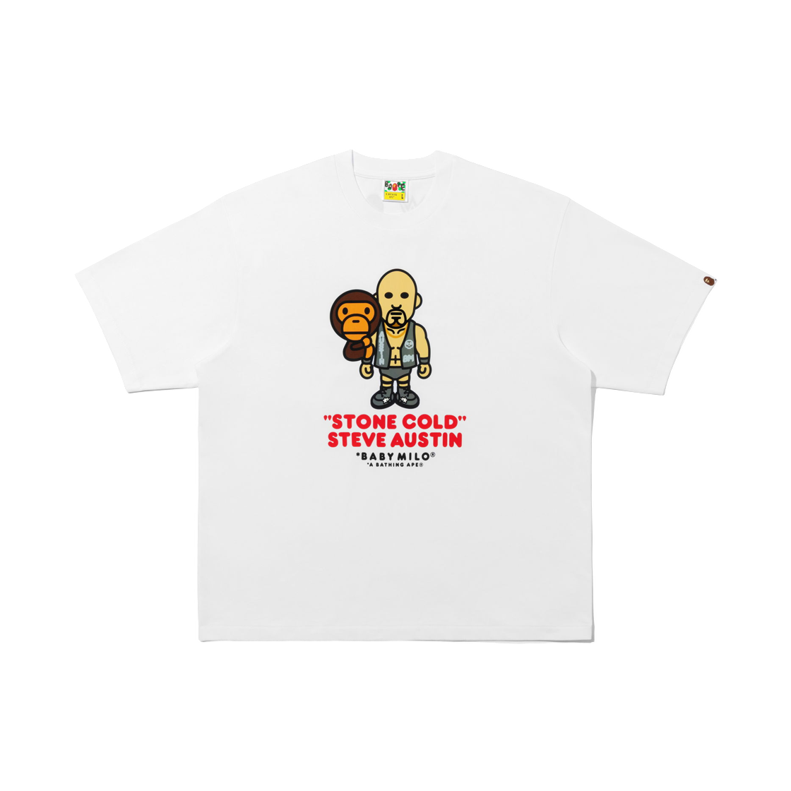 베이프 x WWE 스톤 콜드 스티브 오스틴 베이비 마일로 릴렉스드 핏 티셔츠 화이트(BAPE x WWE Stone Cold Steve Austin Baby Milo Relaxed Fit T-Shirt White) - 1