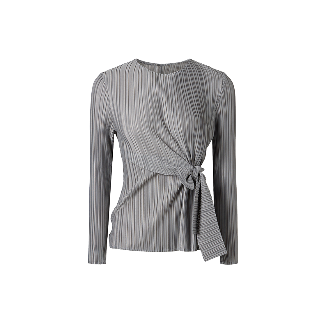 WTS6AGY Monplisse Women Tie Point Pleats Long Sleeve T-shirts (Grey)