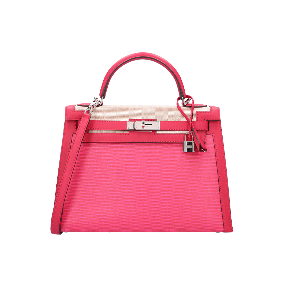 ITN8VOO8S4AQ Hermes Kelly II 32 Bag in Berlin Canvas Swift Shocking Ecru-Beige with Silver Z Engraving