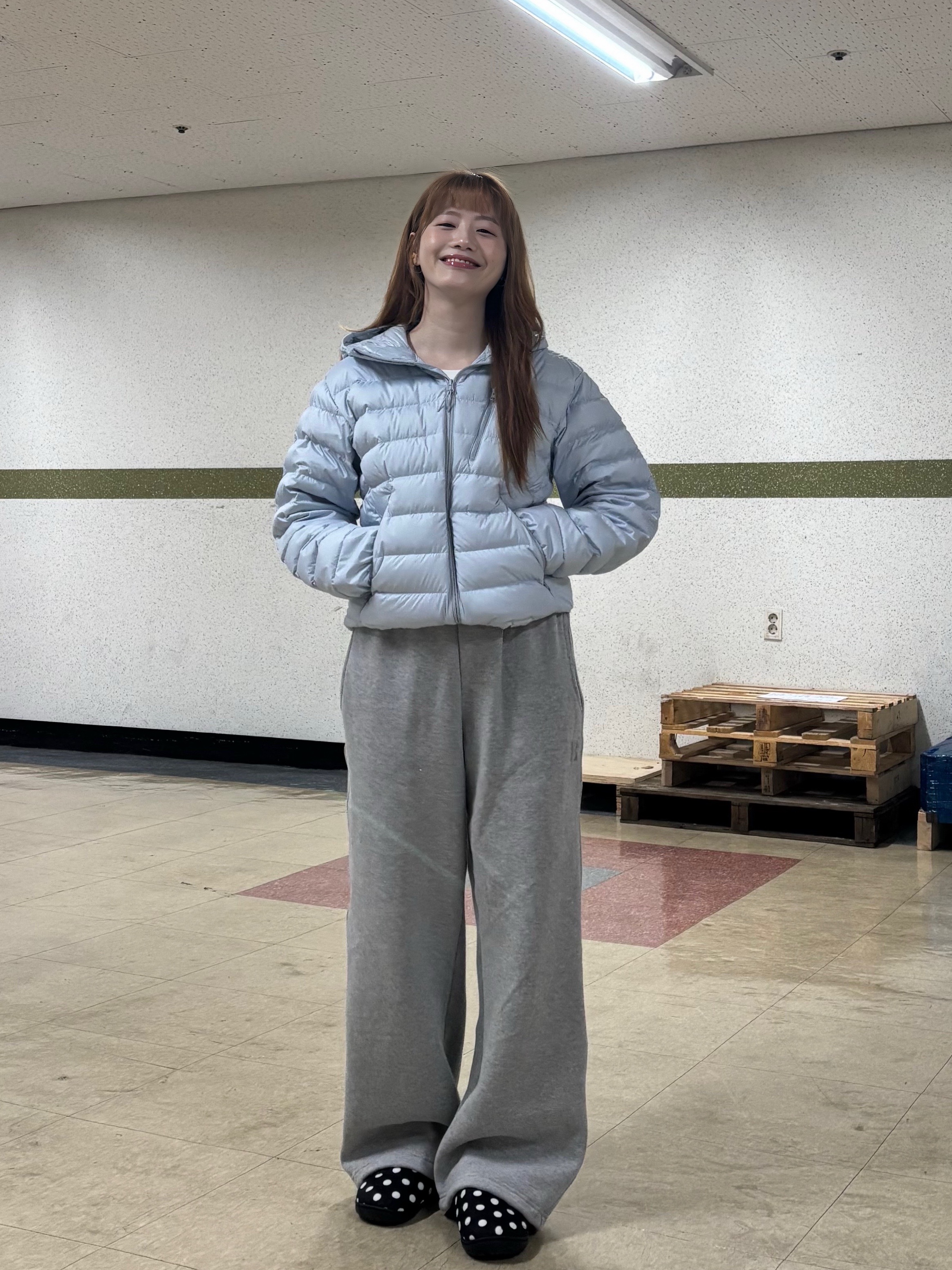 Musinsa Standard City Leisure Hooded Light Down Jacket Cloudy Blue, Subu Permanent F-Line Dots 착용 스타일 - 1