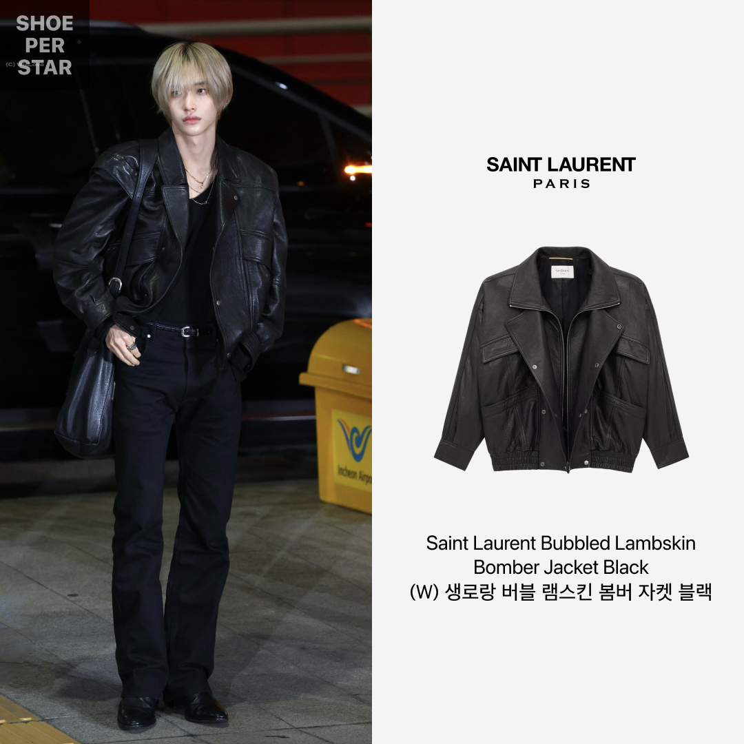 (W) Saint Laurent Bubbled Lambskin Bomber Jacket Black, Saint Laurent Bomber Jacket in Bubbled Lambskin Black 착용 스타일 - 2
