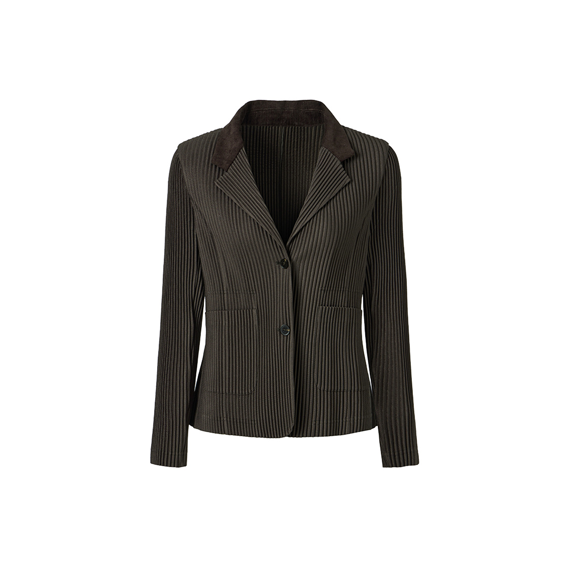 몽플리쎄 여성 코듀로이 배색 포멀 플리츠 자켓 브라운(Monplisse Women Corduroy Collar Formal Pleats Jacket (Brown))