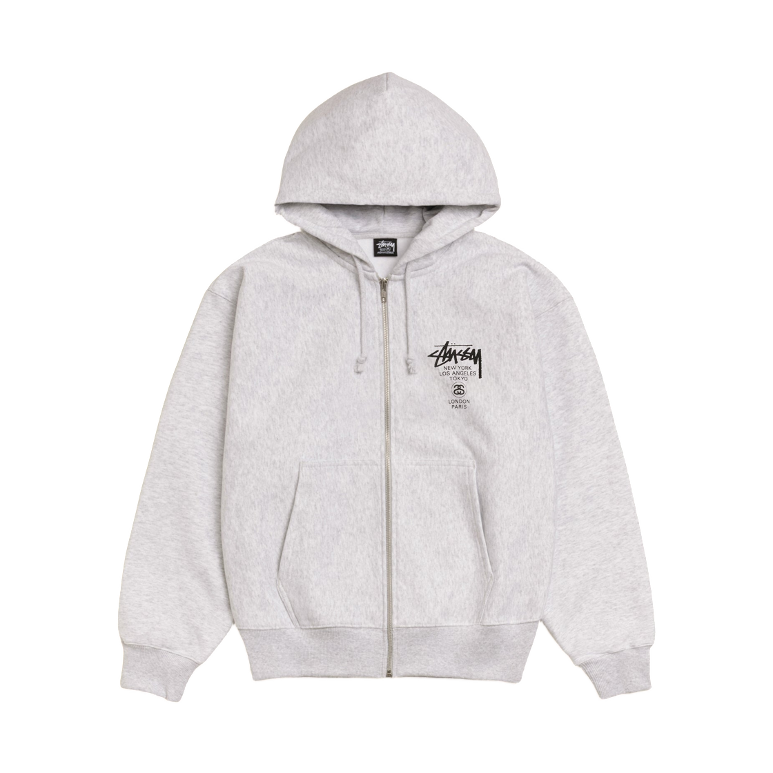 스투시 월드투어 후드 집업 애쉬 헤더 2025(Stussy World Tour Zip Hoodie Ash Heather 2025)