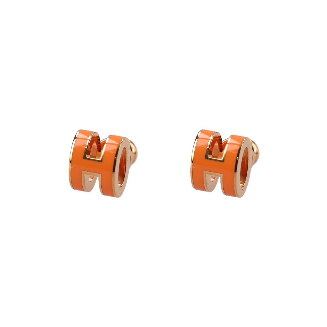 ITQ9NNAFV33P Hermes Mini Pop H Earrings in Rose Gold and Orange Soy
