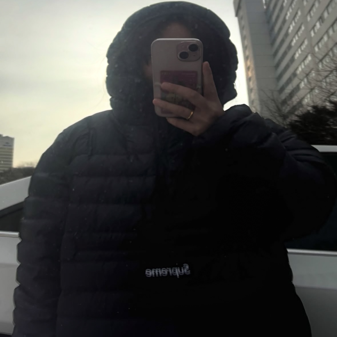 Supreme Micro Down Half Zip Hooded Pullover Black - 24FW 착용 스타일