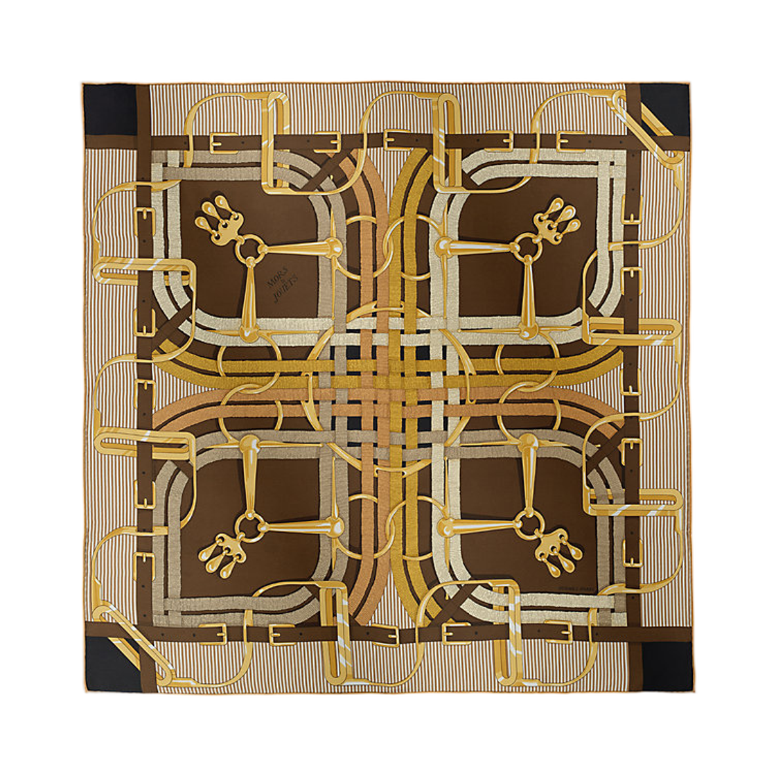 H983419S05 Hermes Mors A Jouets Chemise Scarf 70 Chocolat Gold Beige