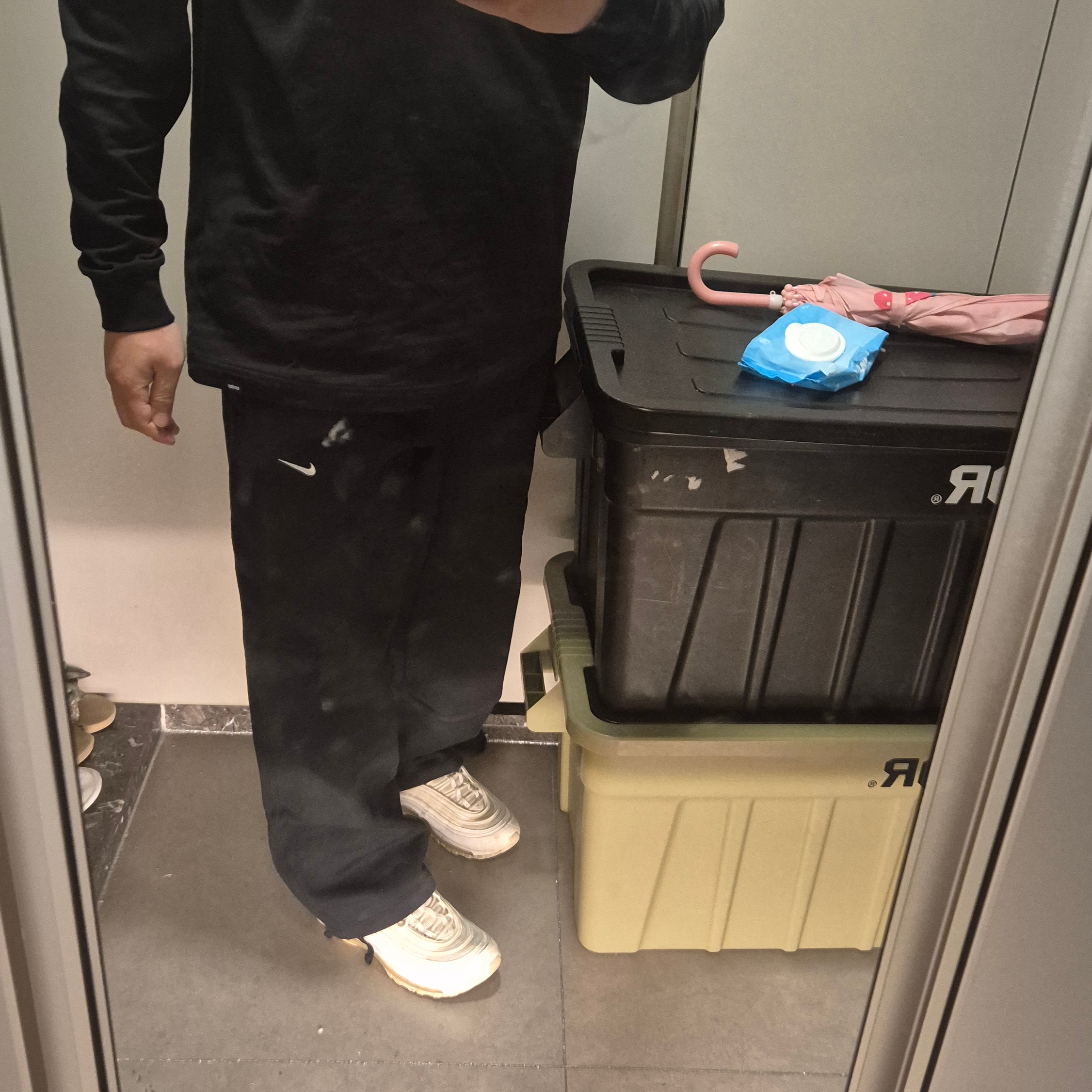Nike NSW Swoosh Open Hem Fleece Pants Black - Asia 착용 스타일