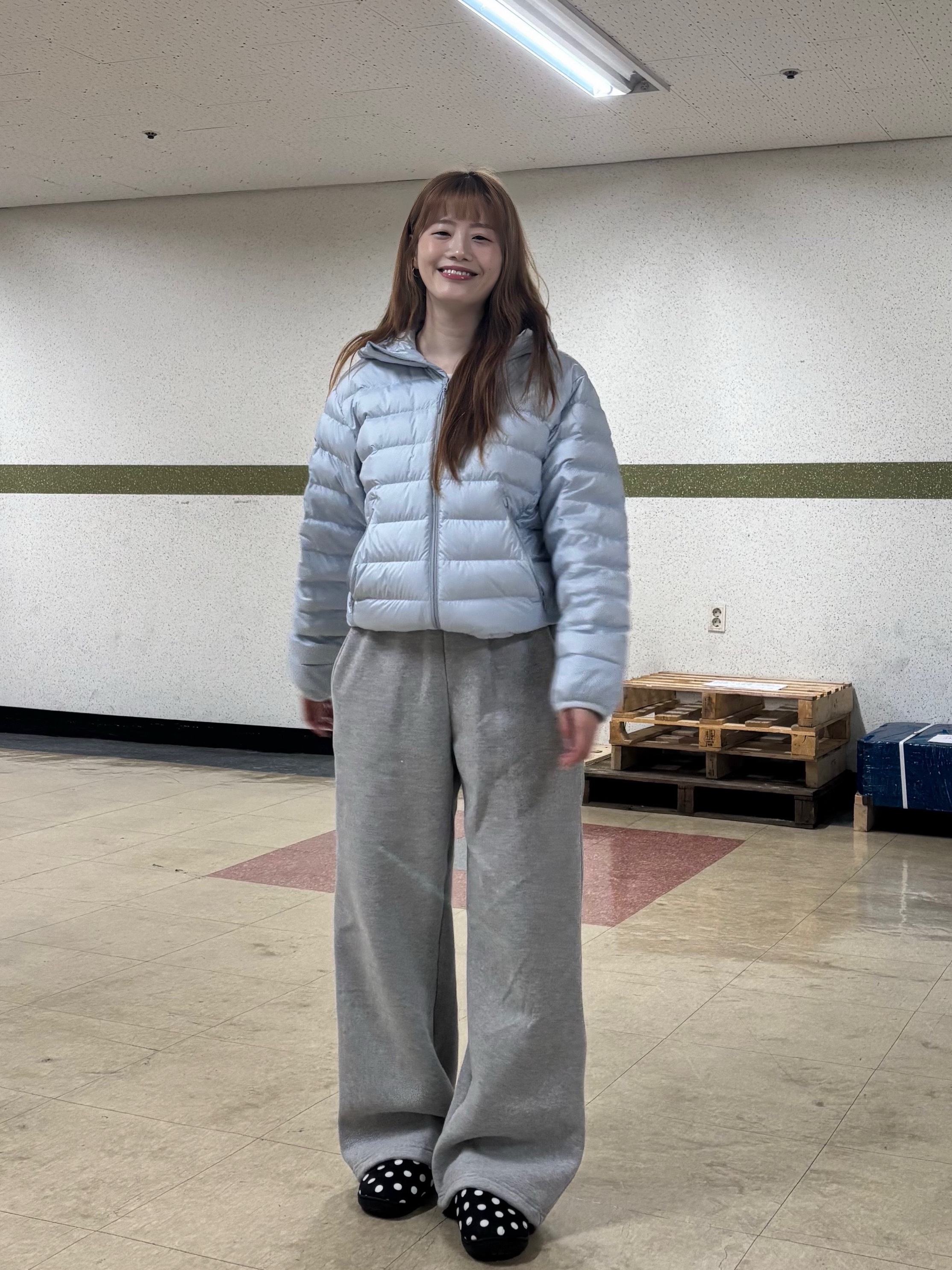 Musinsa Standard City Leisure Hooded Light Down Jacket Cloudy Blue, Subu Permanent F-Line Dots 착용 스타일 - 6