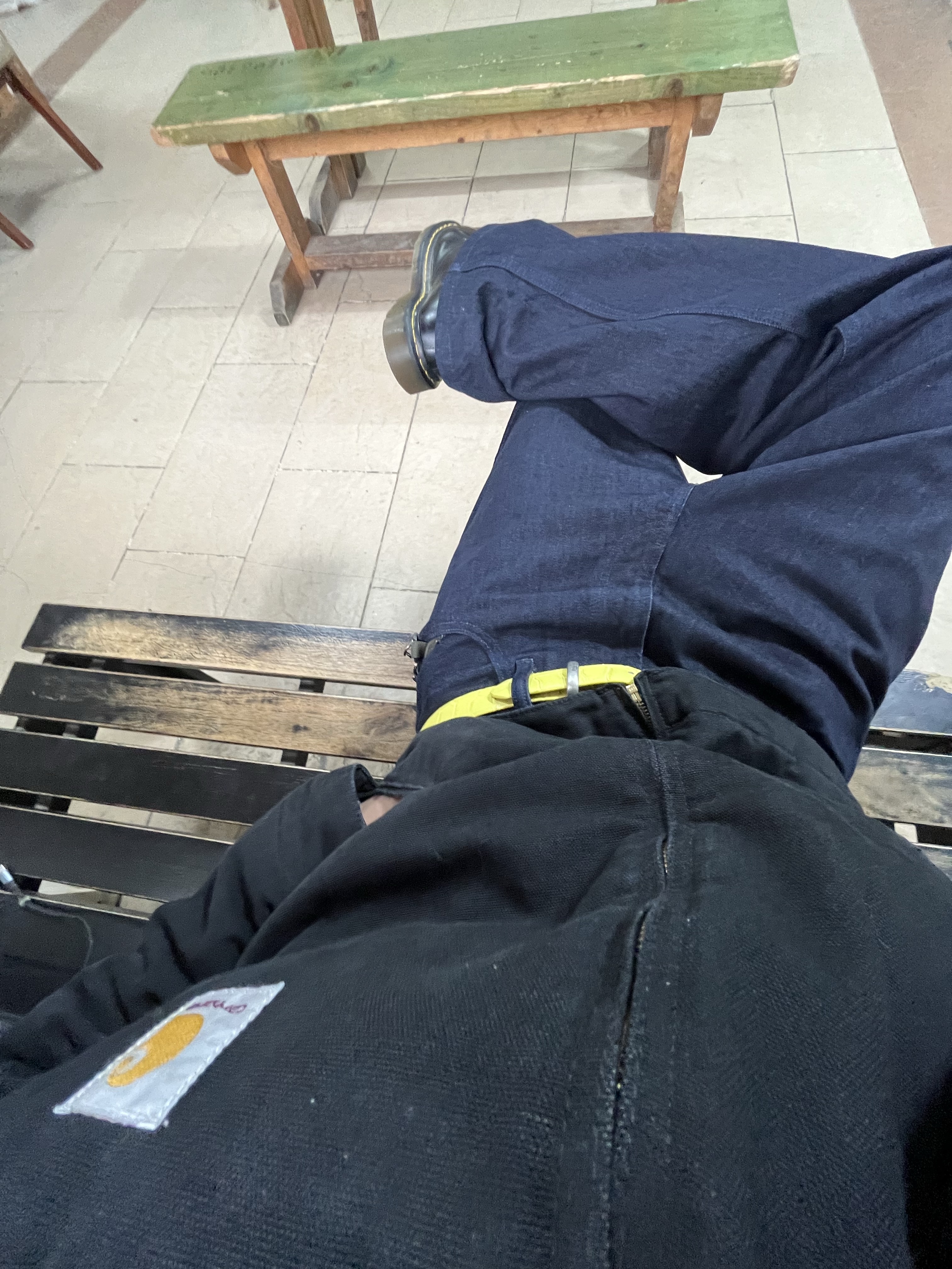 Carhartt WIP Organic Cotton Dearborn Canvas OG Detroit Jacket Black Aged Canvas - Winter, Stussy Bamboo Buckle Belt Citron Croc Pattern 착용 스타일