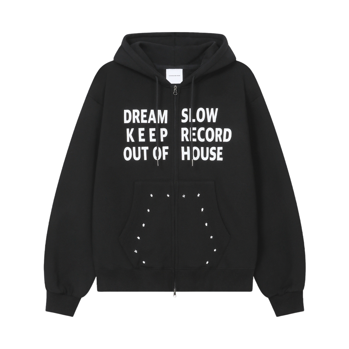 슬로우 레코드 하우스 타이포 스타 후드 집업 블랙(SLOW RECORD HOUSE Typo Star Hood Zip-up Black)