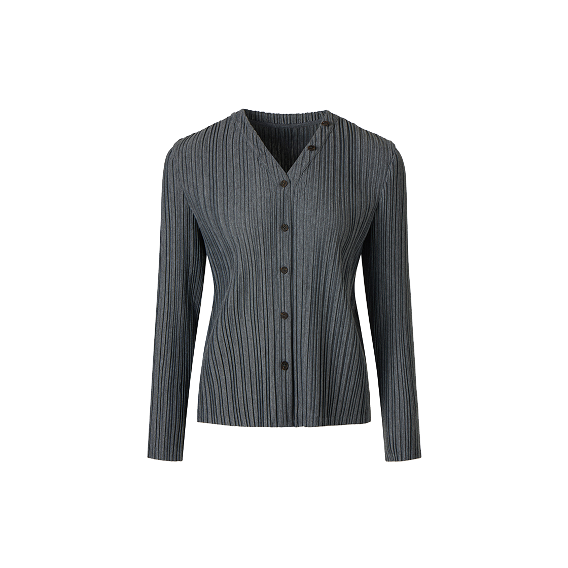 WCD1WGY Monplisse Women V-neck Button Point Jersey Pleats Cardigan (Grey)
