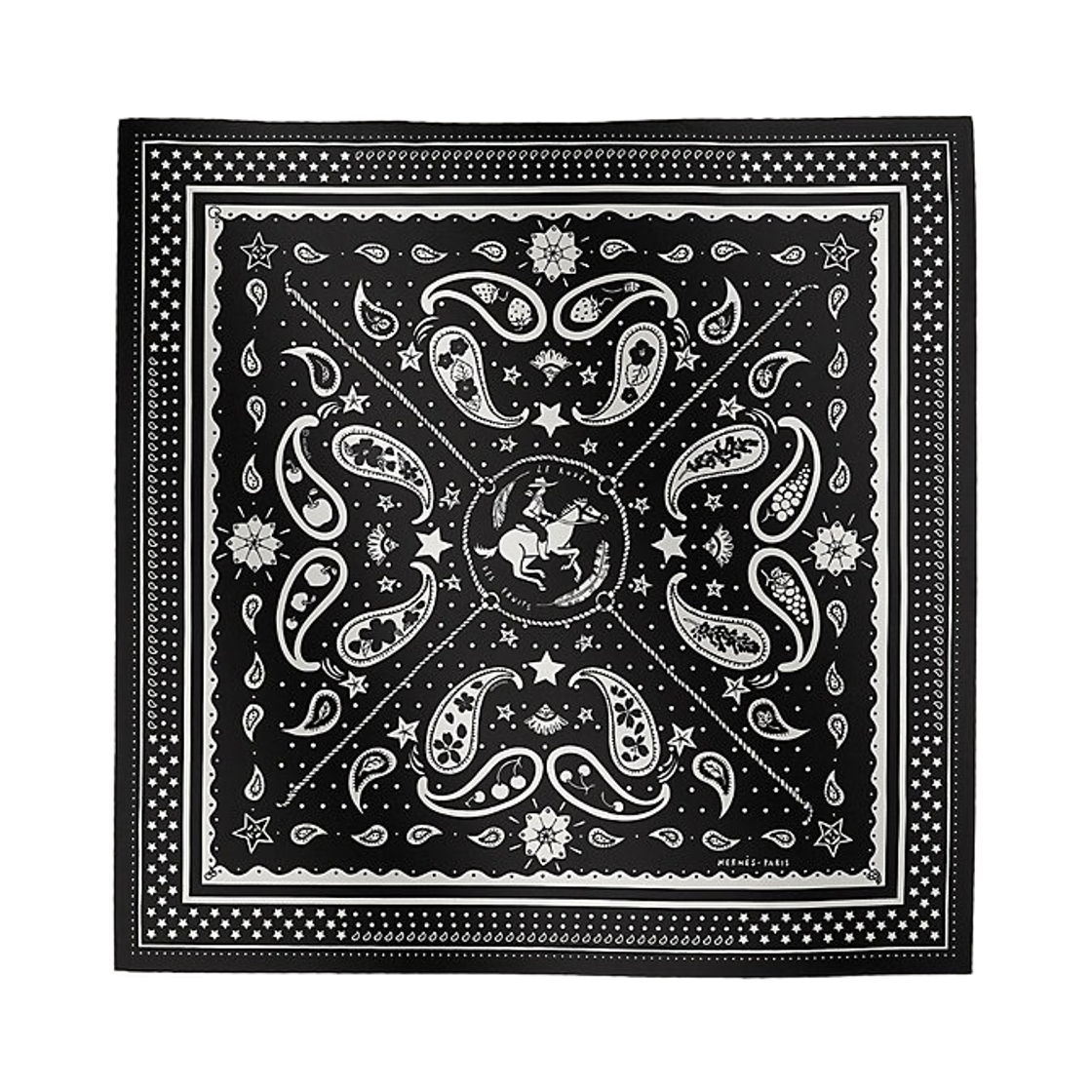 (W) 에르메스 르 로데오 데 프뤼 반다나 55 누아 블랑((W) Hermes Le Rodeo Des Fruits Bandana 55 Noir Blanc) - 1
