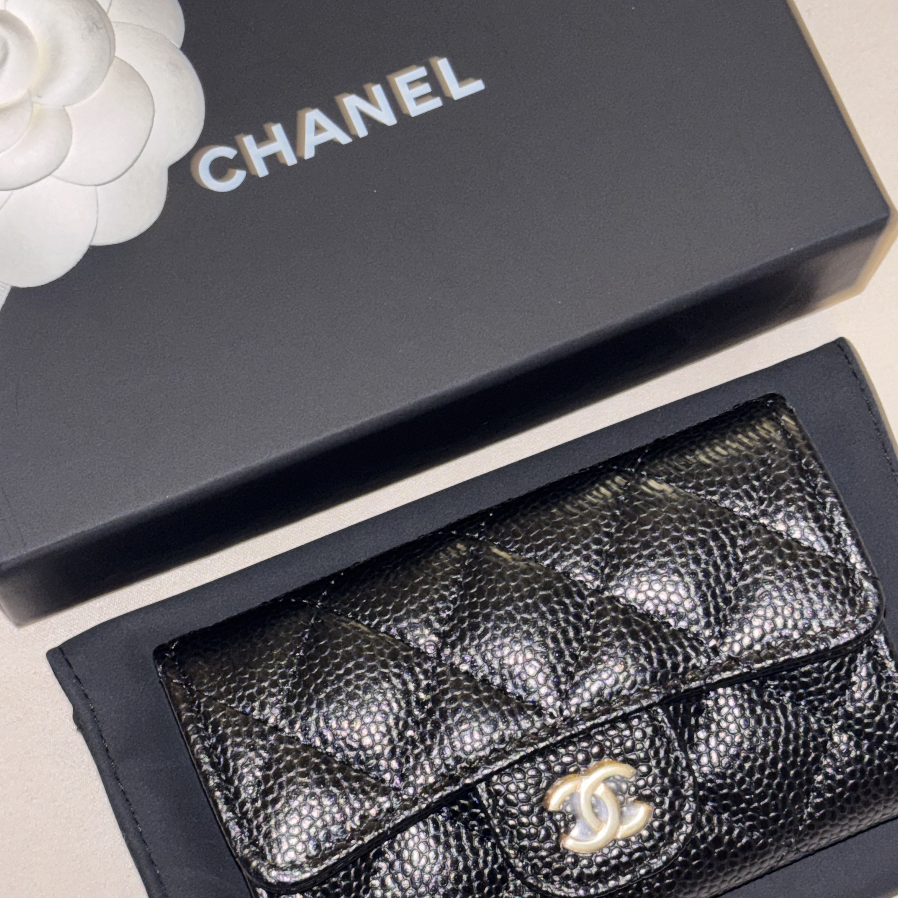 Chanel Classic Card Holder Grained Calfskin & Gold Black, Chanel Classic Card Holder Grained Calfskin & Silver Black 착용 스타일 - 2