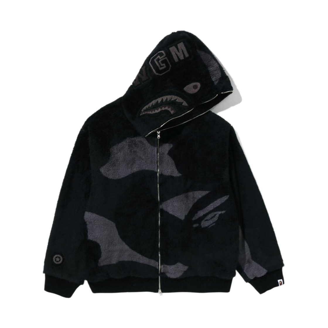 - BAPE Color Camo Shark Full Zip Sherpa Jacket Black
