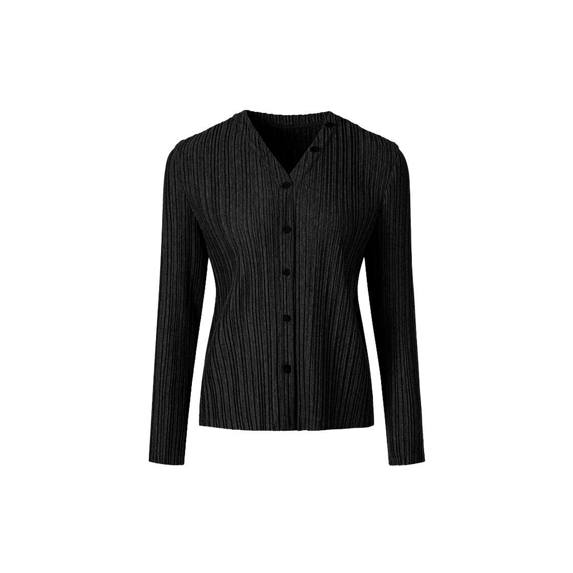 몽플리쎄 여성 브이넥 버튼 포인트 저지 플리츠 가디건 블랙(Monplisse Women V-neck Button Point Jersey Pleats Cardigan (Black))