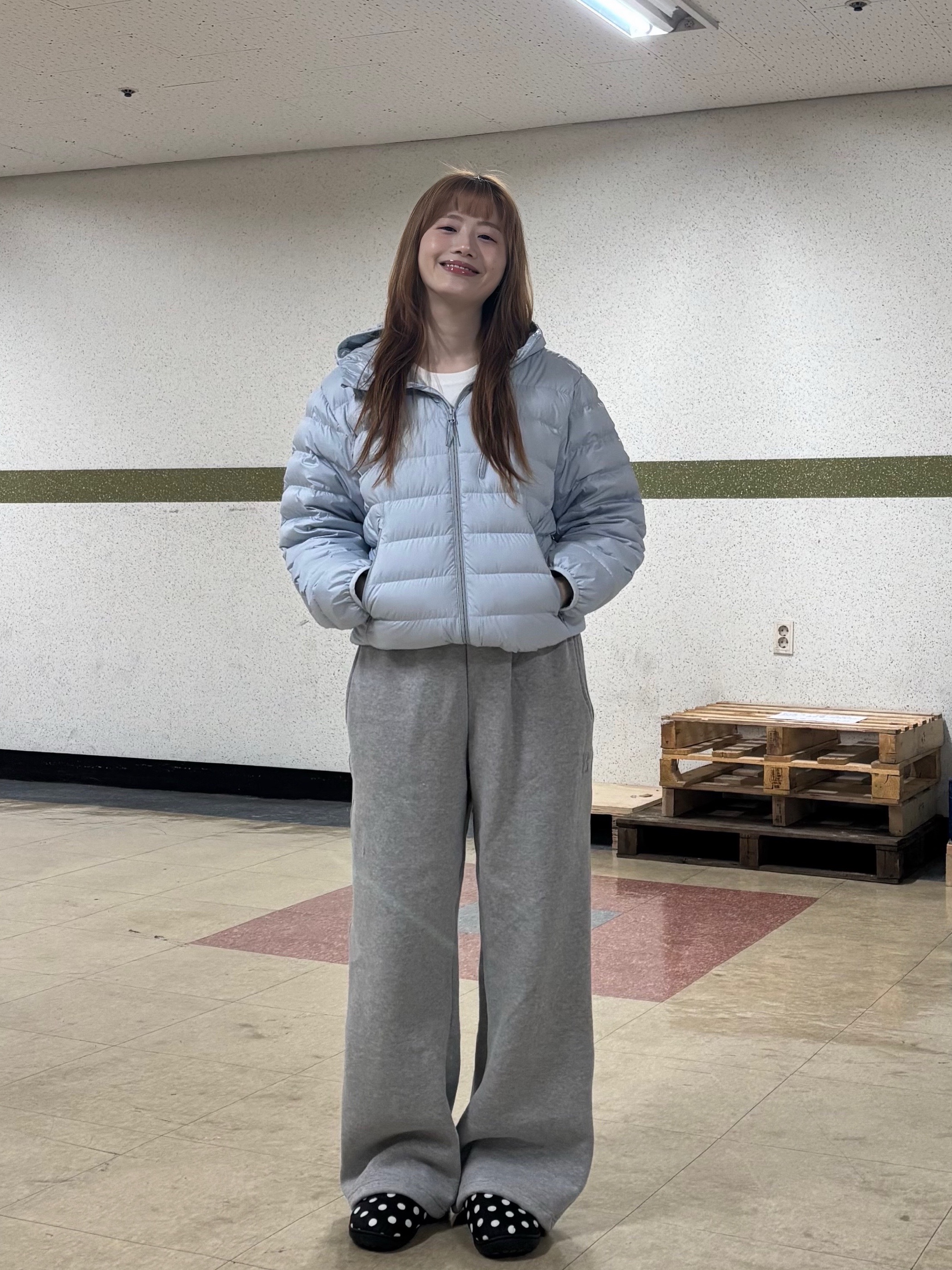 Musinsa Standard City Leisure Hooded Light Down Jacket Cloudy Blue, Subu Permanent F-Line Dots 착용 스타일 - 7