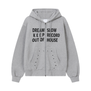 SLOW RECORD HOUSE Typo Star Hood Zip-Up Grey