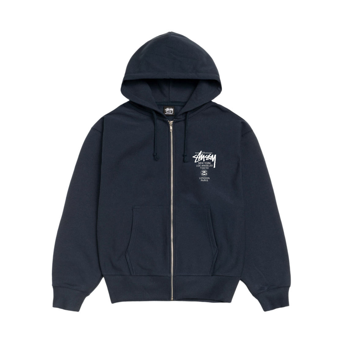 스투시 월드투어 후드 집업 네이비 2025(Stussy World Tour Zip Hoodie Navy 2025)