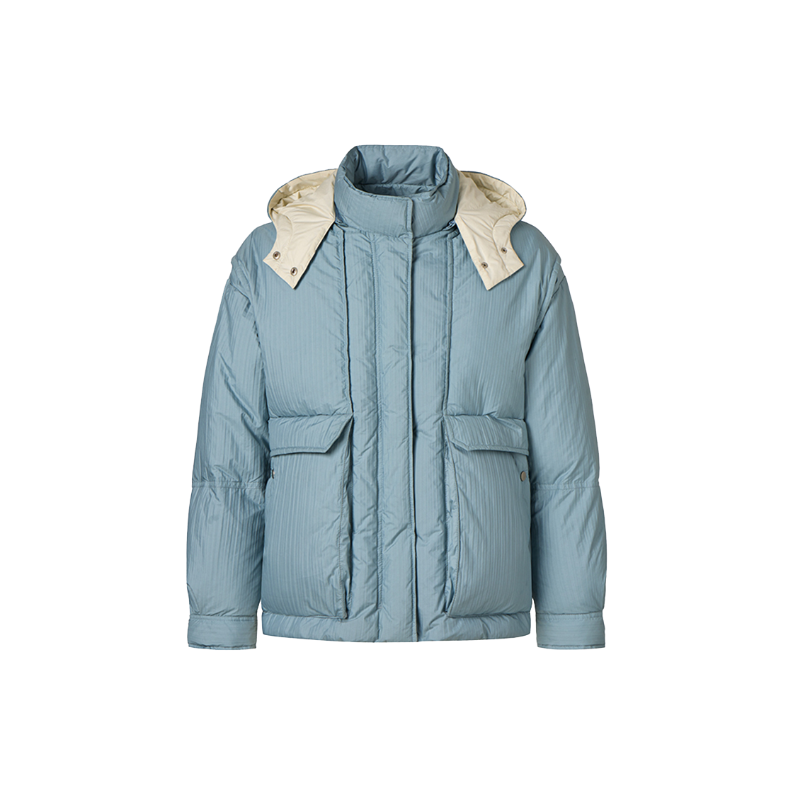 몽플리쎄 공용 퍼프 플리쎄 후드 탈착 구스 다운 점퍼 블루(Monplisse Unisex Puff Plisse Hoodie Goose Down Outer (Blue))