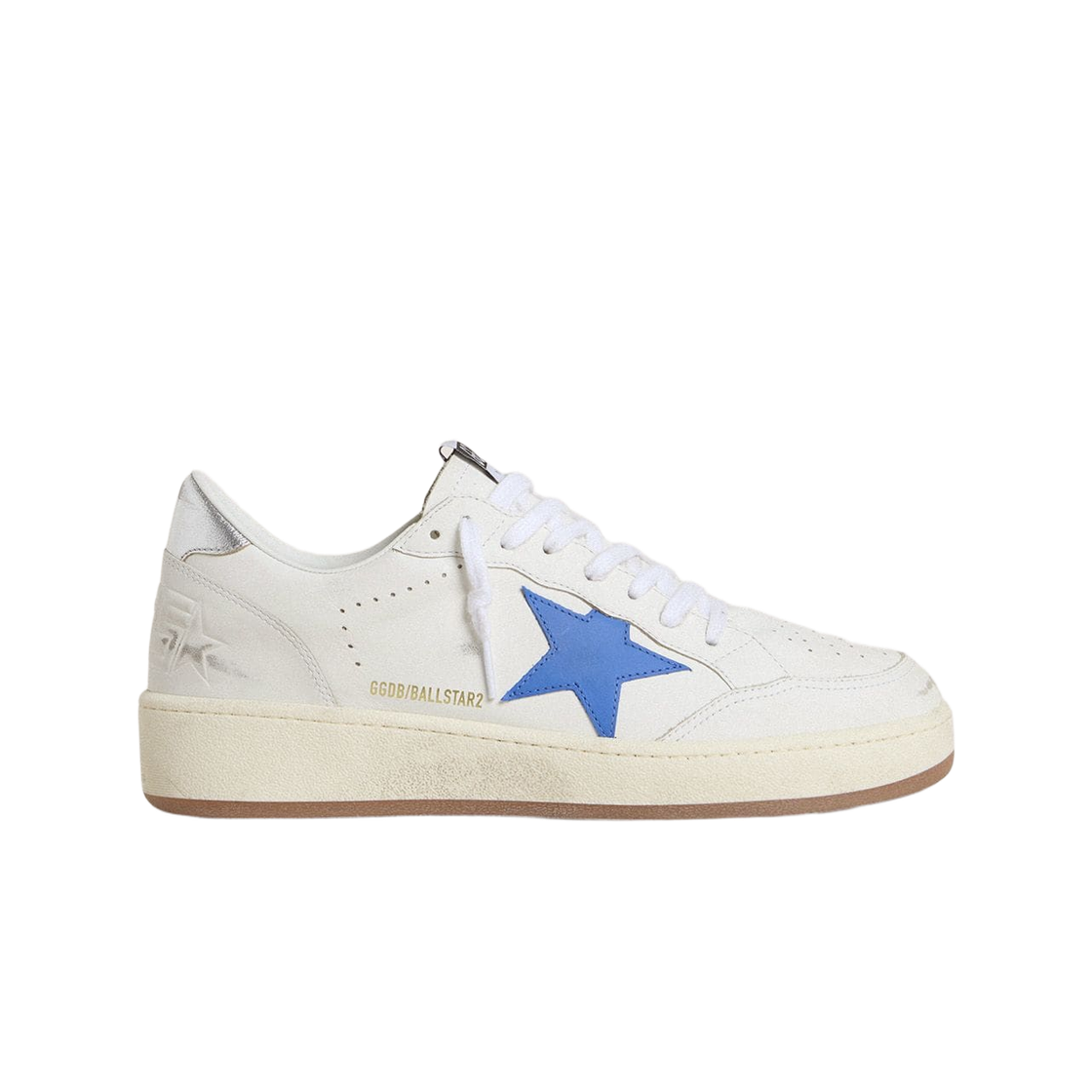 골든구스 볼 스타 레더 스타 실버 포일드 레더 힐 탭 라이트 블루 화이트(Golden Goose Ball Star with Leather Star and Silver Foiled Leather Heel Tab Light Blue White)