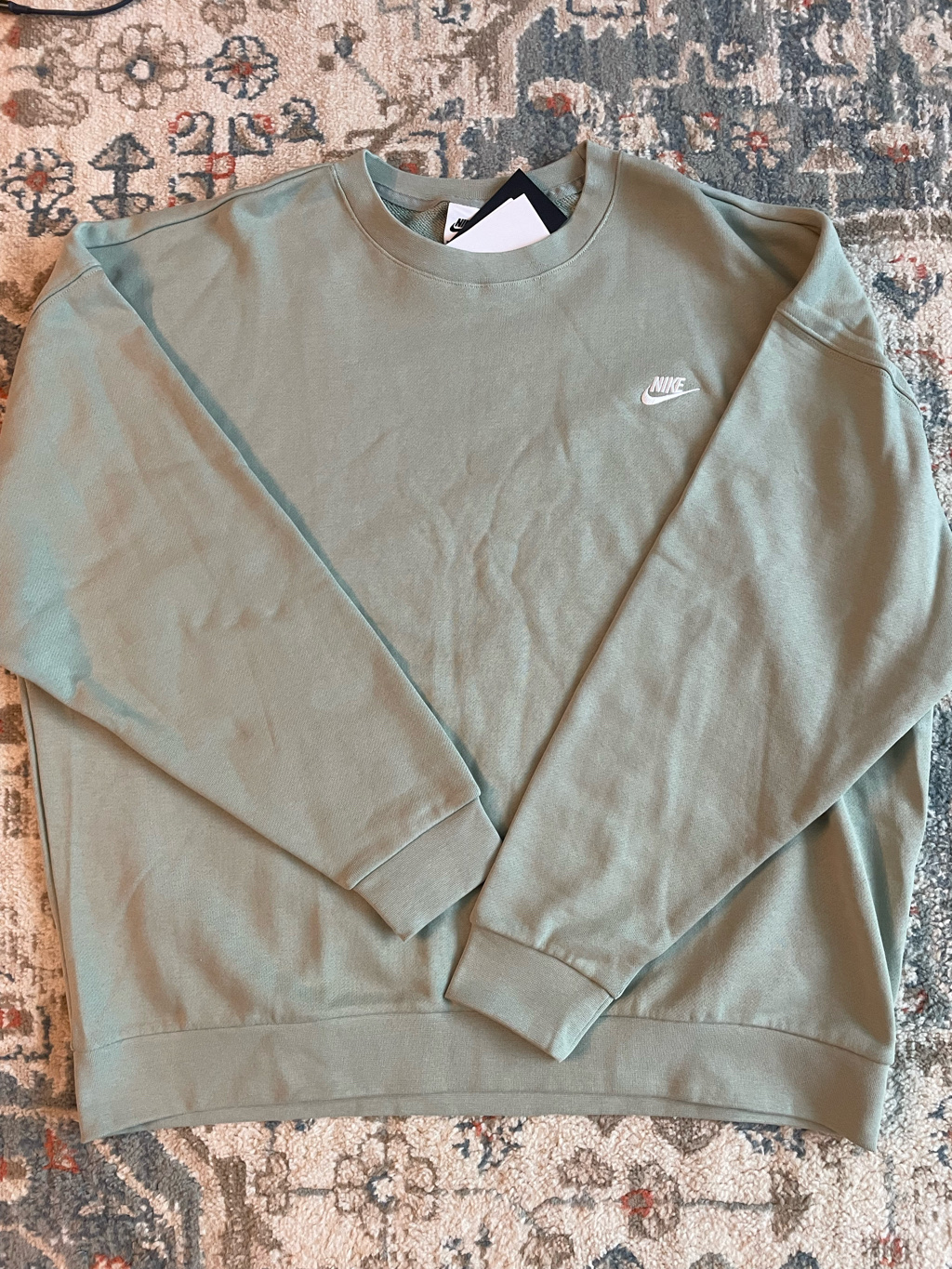 Nike Club Fleece Oversized French Terry Crew Jade Horizon White - Asia 착용 스타일 - 1