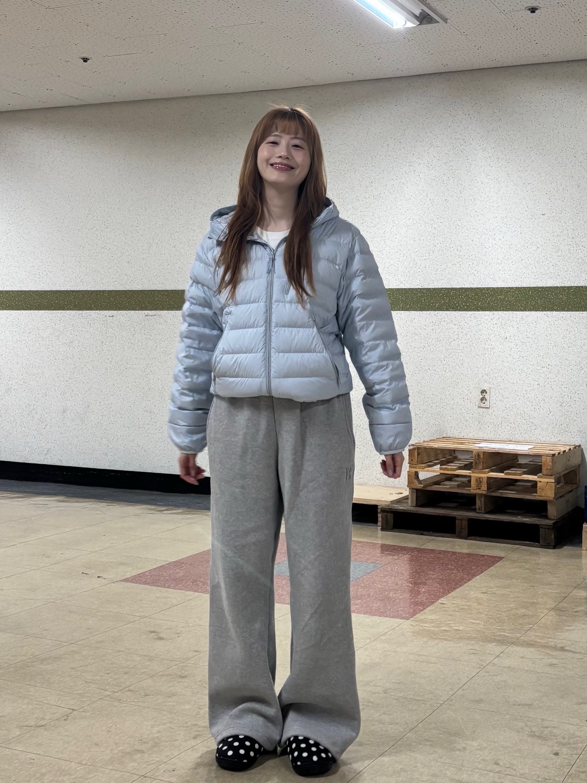 Musinsa Standard City Leisure Hooded Light Down Jacket Cloudy Blue, Subu Permanent F-Line Dots 착용 스타일 - 8