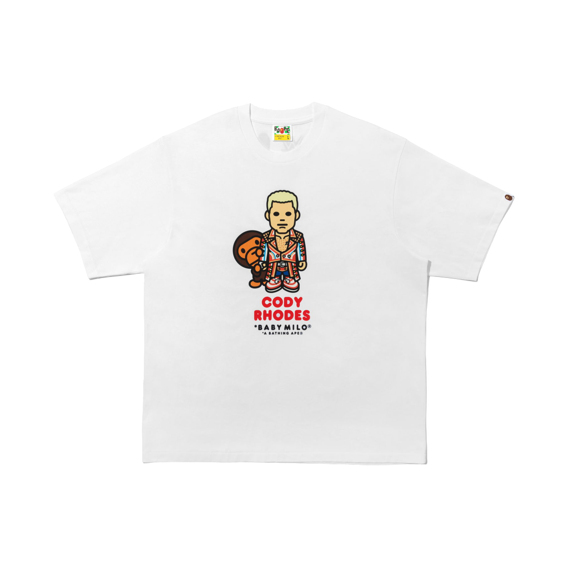 베이프 x WWE 코디 로드 베이비 마일로 릴렉스드 핏 티셔츠 화이트(BAPE x WWE Cody Rhodes Baby Milo Relaxed Fit T-Shirt White)