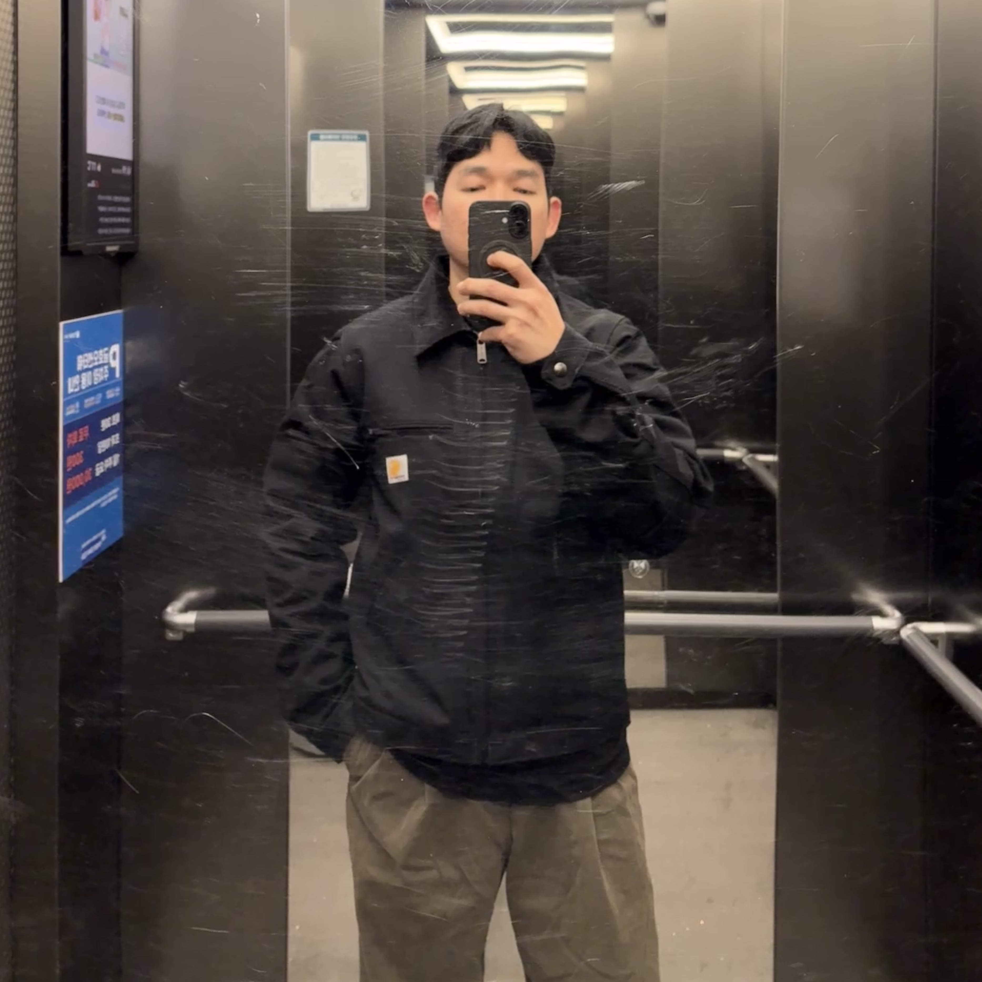 Carhartt Blanket Lined Relaxed Fit Regular Duck Detroit Jacket Black 착용 스타일