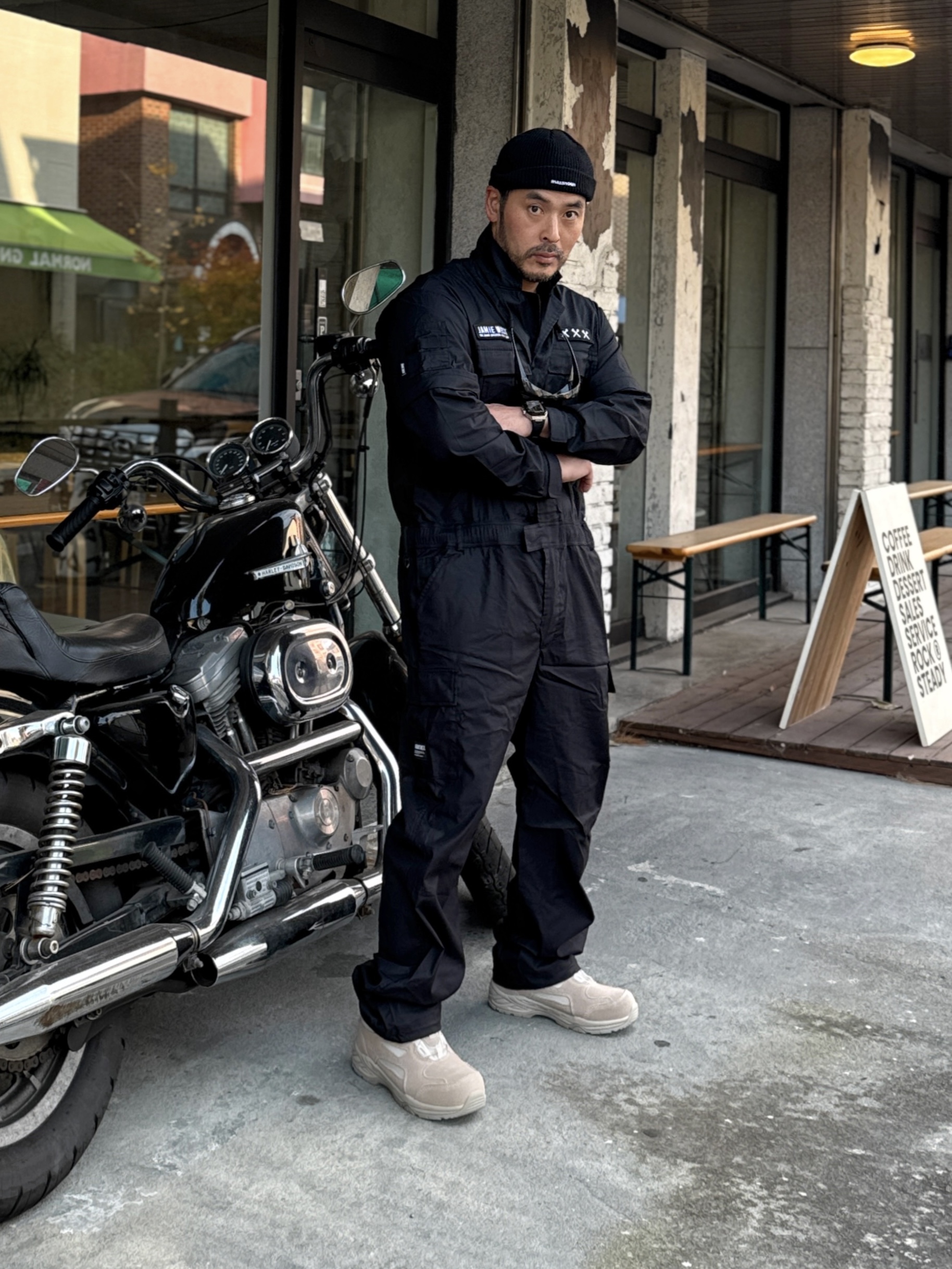 Takashiba Gimune Safety Overglasses Black 착용 스타일 - 1