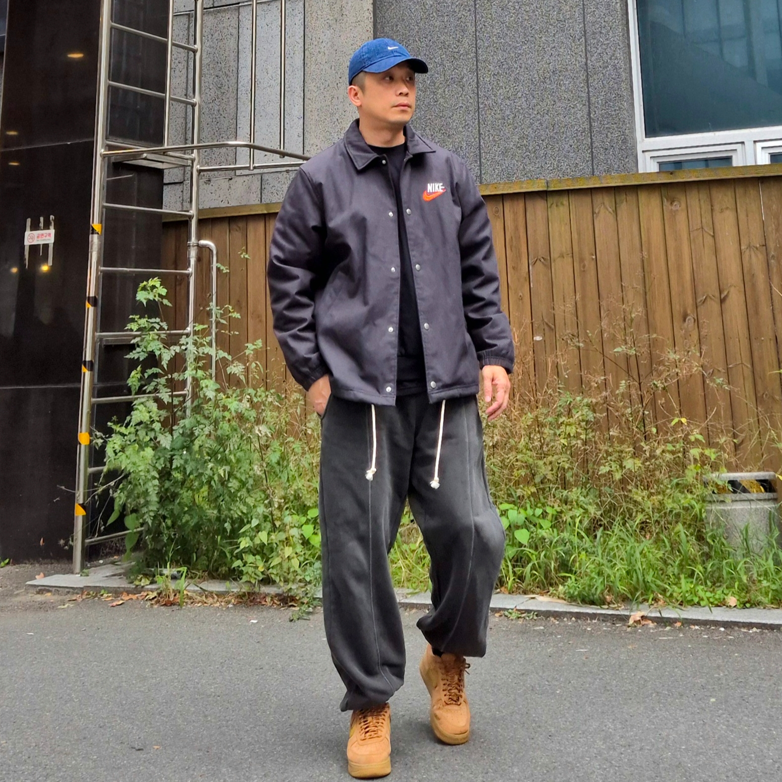 Nike Air Force 1 '07 WB Flax, Nike NSW Trend WC 1 Jacket Midnight Navy - Asia 착용 스타일 - 3