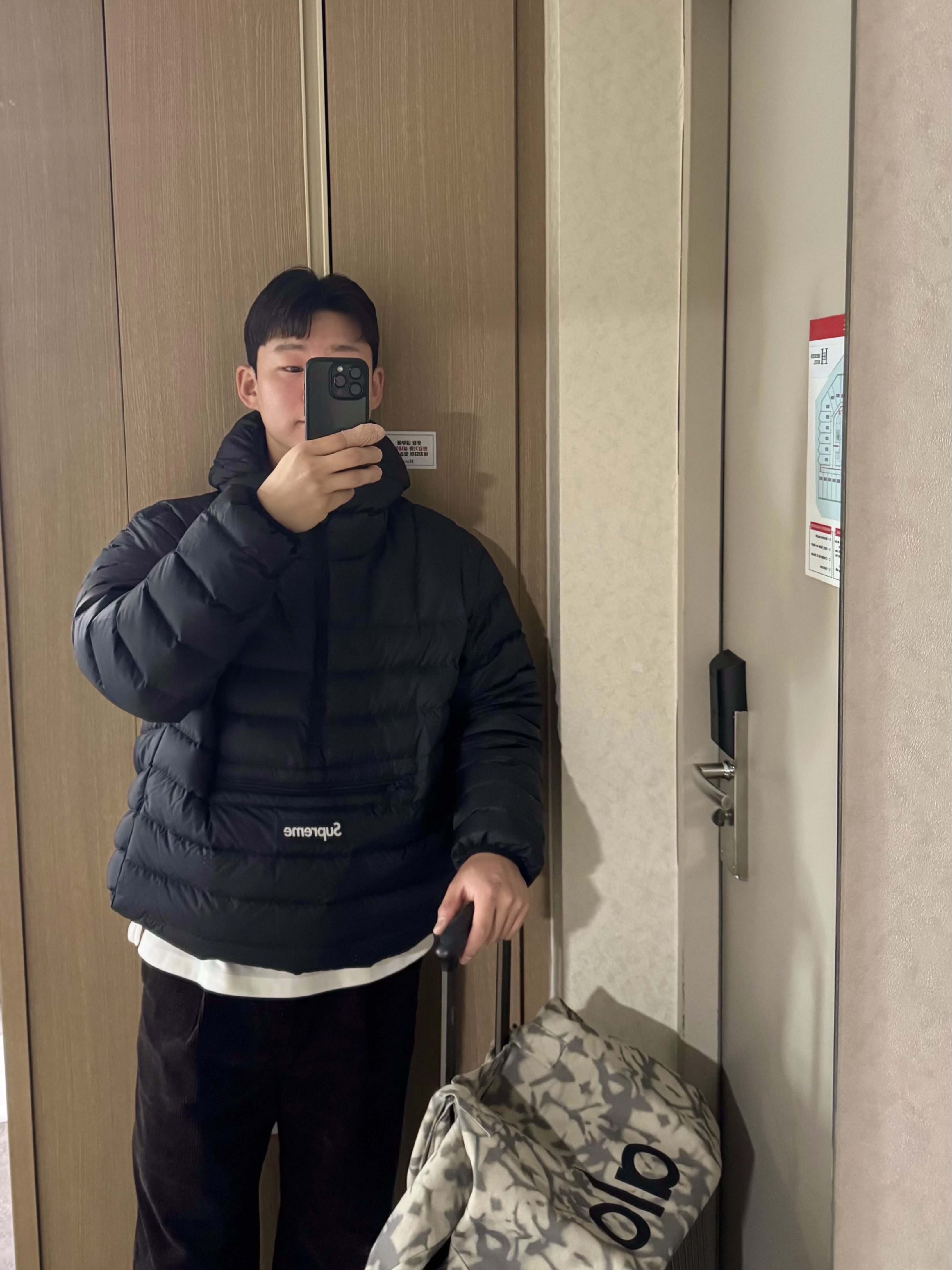 UGG Tasman II Slipper Chestnut, Supreme Micro Down Half Zip Hooded Pullover Black - 25FW 착용 스타일 - 2