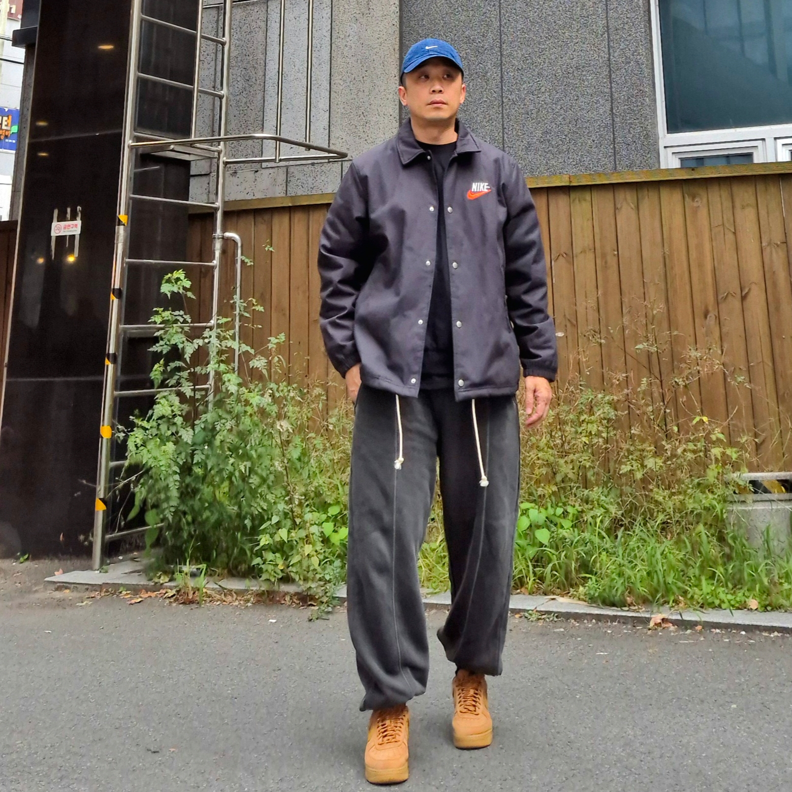 Nike Air Force 1 '07 WB Flax, Nike NSW Trend WC 1 Jacket Midnight Navy - Asia 착용 스타일 - 4