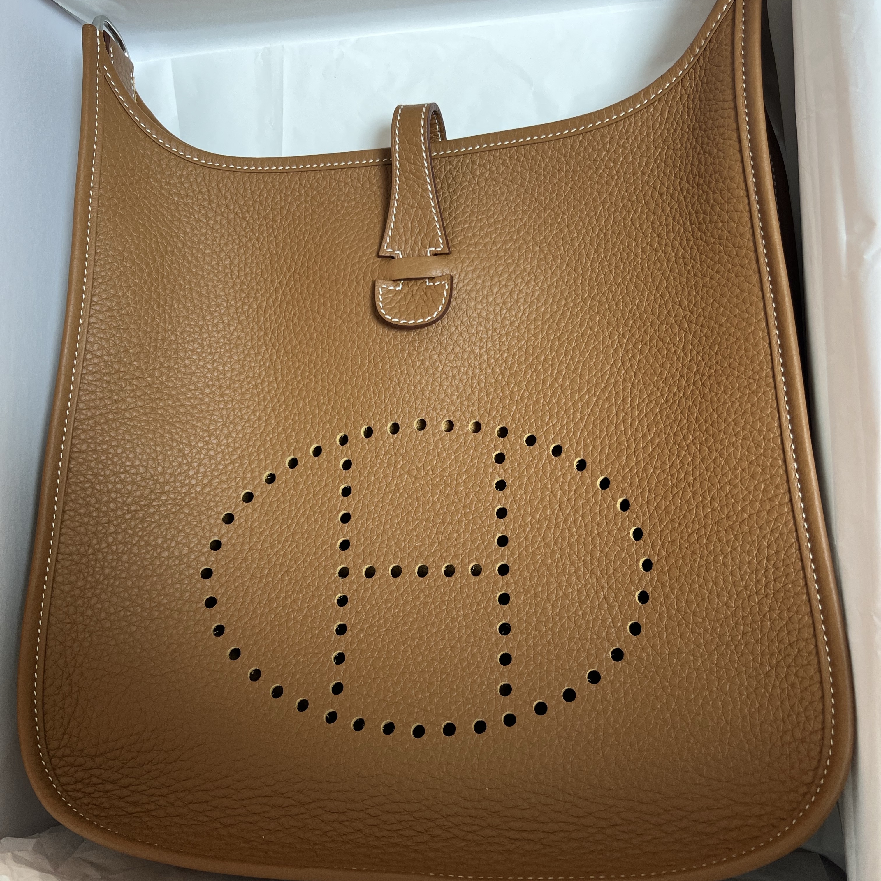 Hermes Evelyne III 29 Bag Clemence & Palladium Gold 착용 스타일 - 1