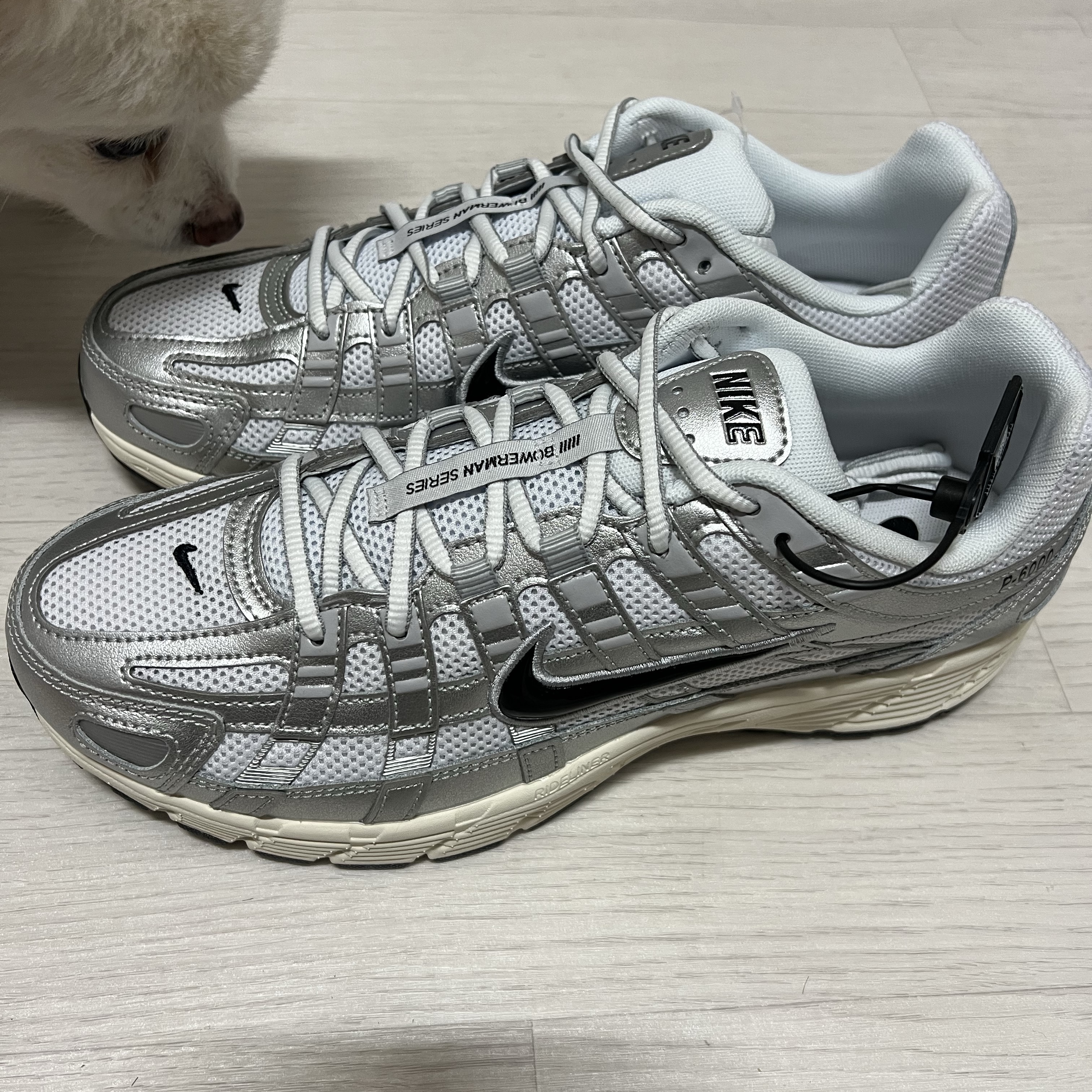 Nike P-6000 White Metallic Silver 착용 스타일