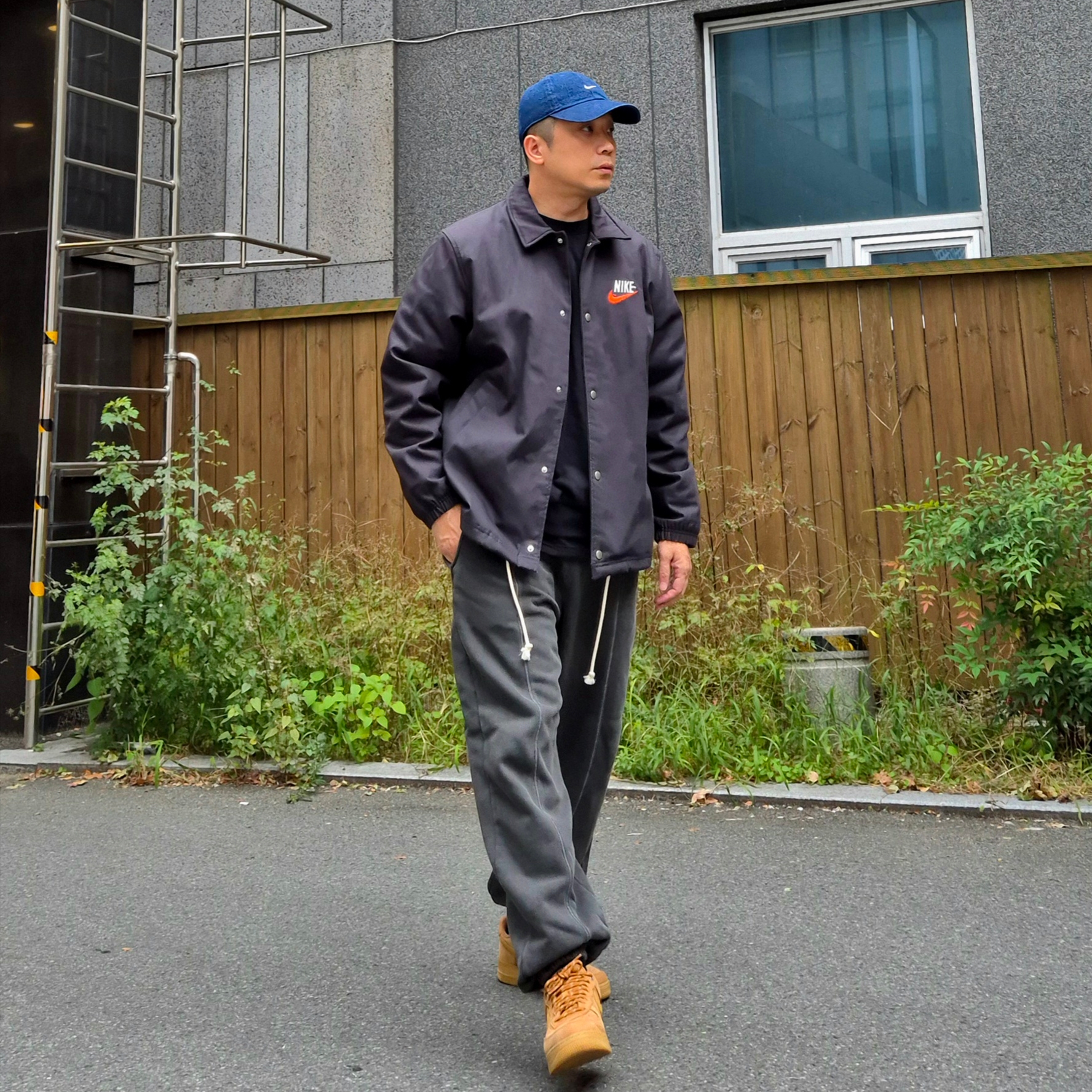 Nike Air Force 1 '07 WB Flax, Nike NSW Trend WC 1 Jacket Midnight Navy - Asia 착용 스타일 - 1