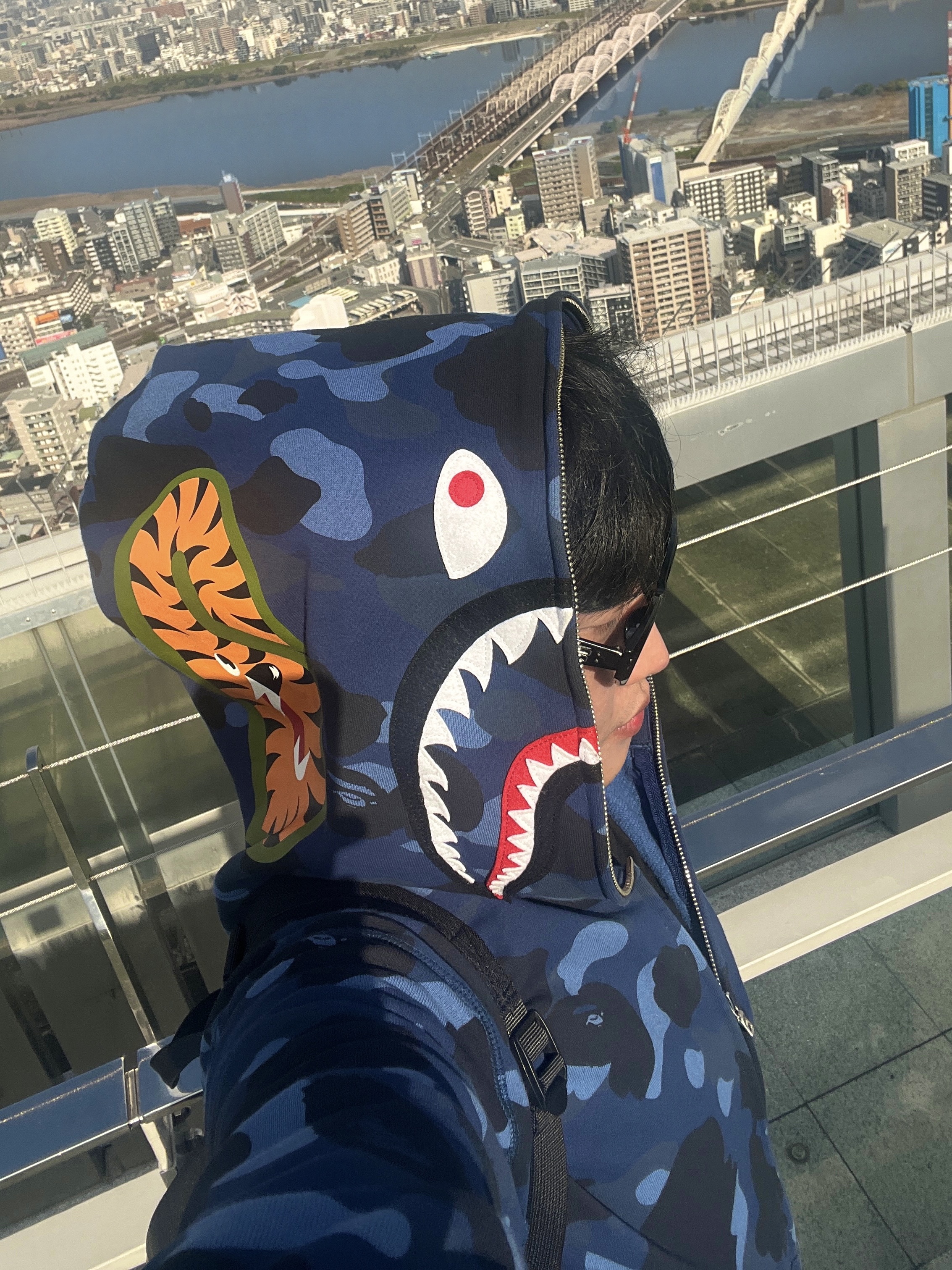 BAPE Color Camo Shark Full Zip Hoodie Navy 착용 스타일