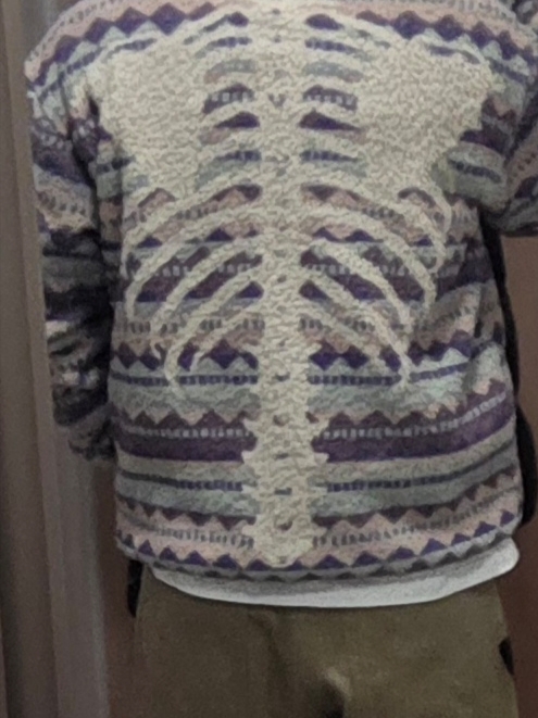 Kapital Ashland Stripe & Bone Fleece Zip Blouson Purple, Kapital Chino Mexican Tuxedo 5P Okagilly Pants Beige 착용 스타일 - 2