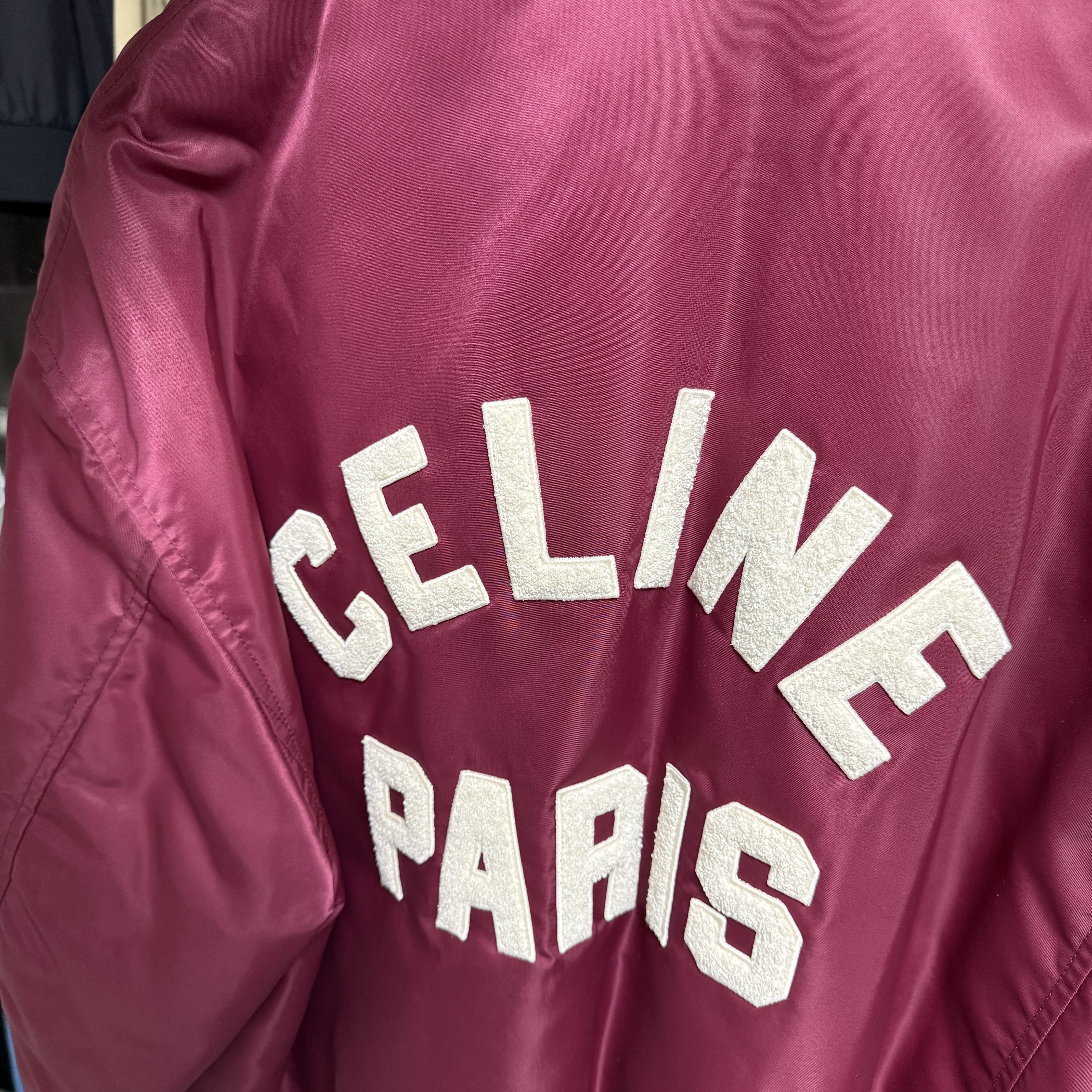 (W) Celine Teddy Jacket in Nylon Burgundy 착용 스타일