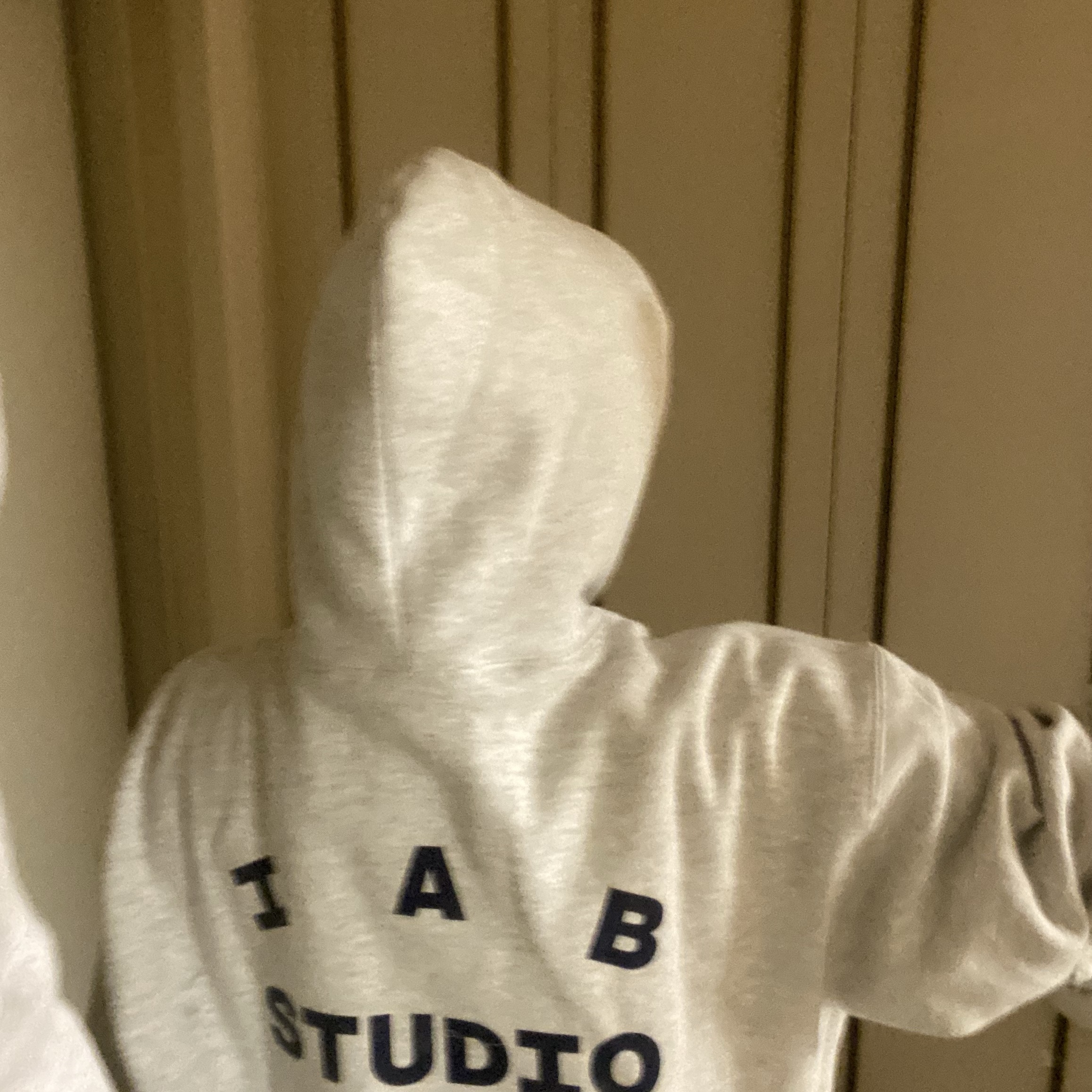 IAB Studio 25 Hoodie Light Gray Navy 착용 스타일