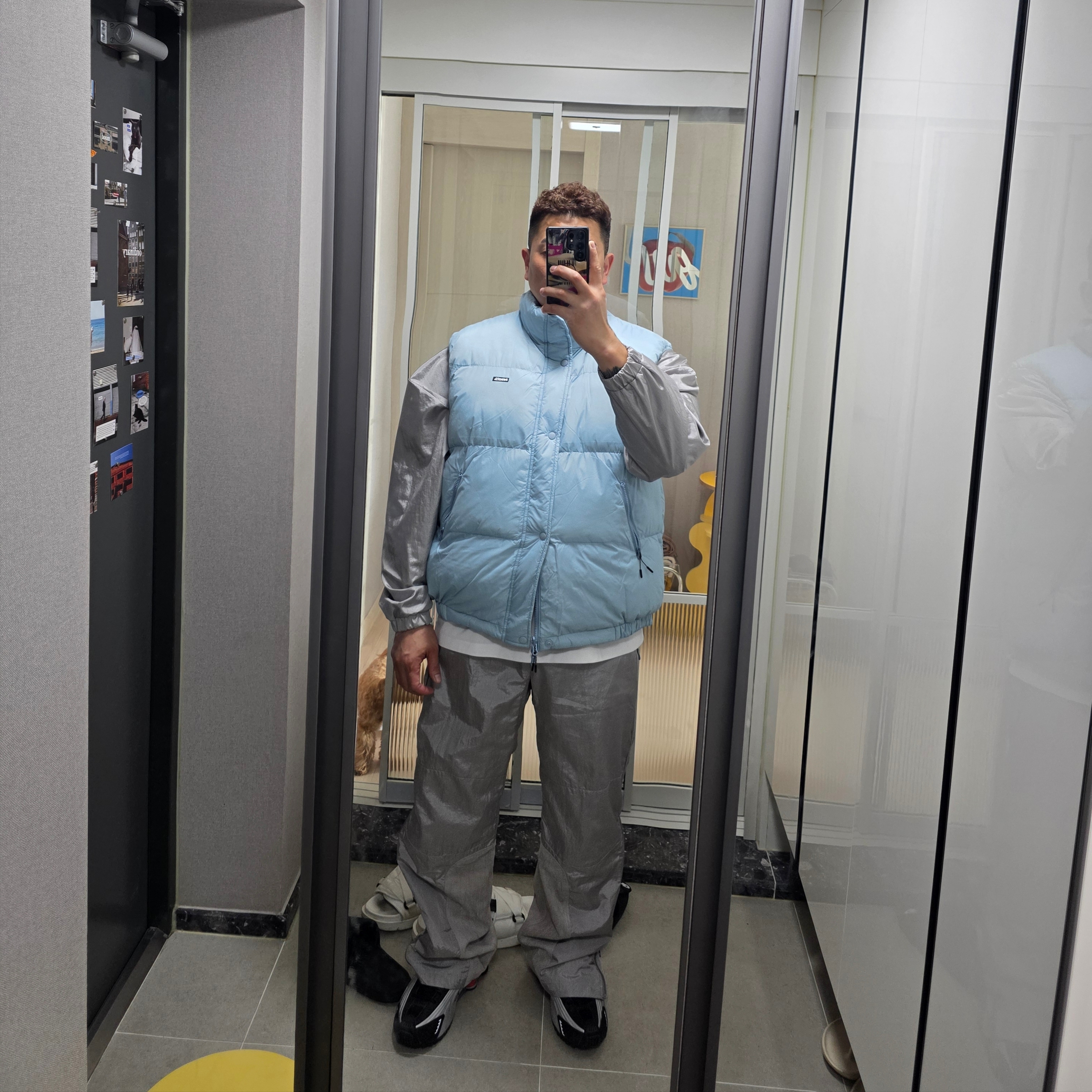 Punch Drunk Parties GhostMark 2-Way Wind Pants GRAY, Punch Drunk Parties GhostMark Wind Jacket GRAY 착용 스타일