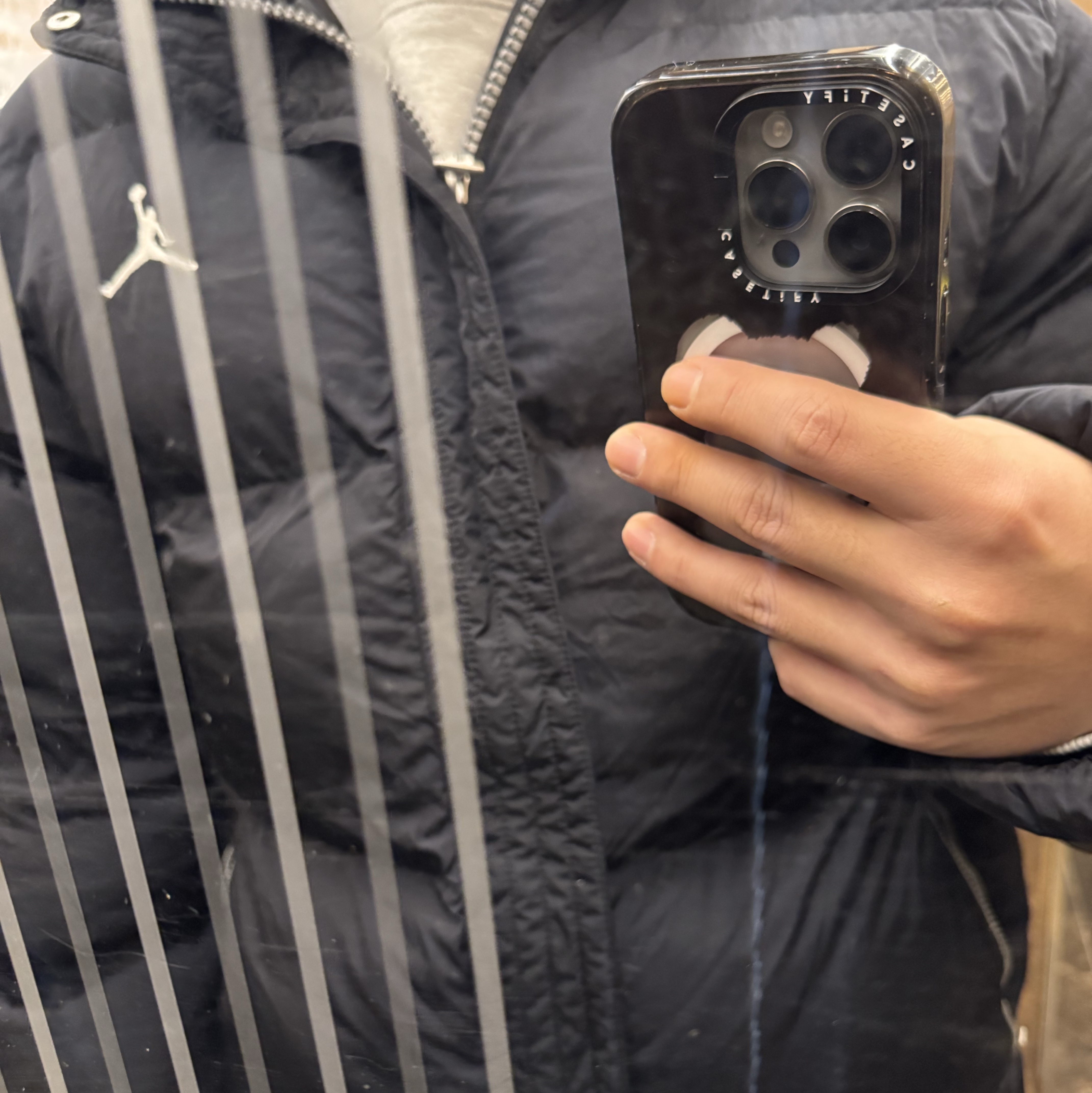 Jordan Essentials Puffer Jacket Black Sail - Asia 착용 스타일