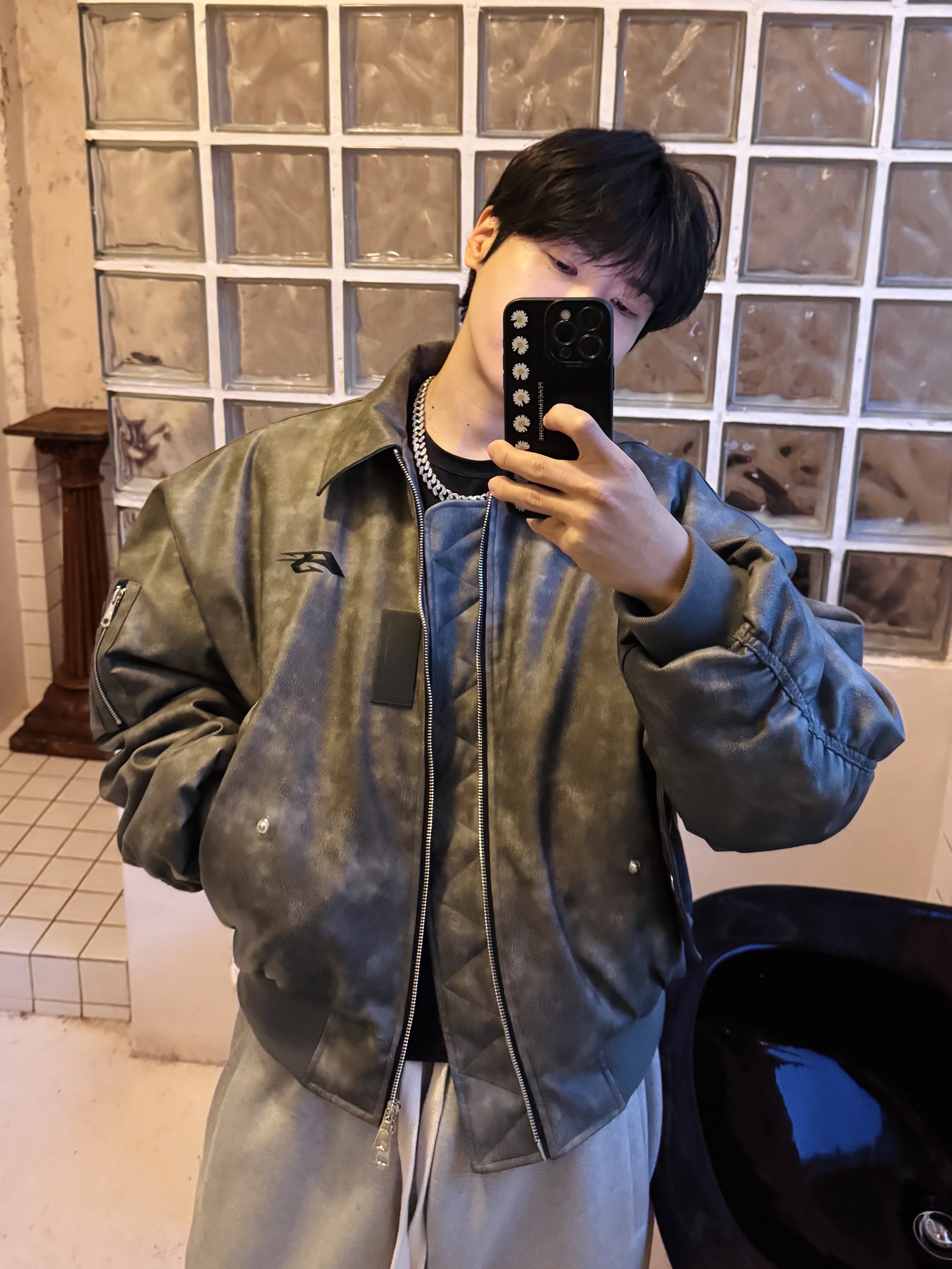 Force Sensitive FS Leather MA-1 Black, Nonnod Scuba Pajama Pants Grey 착용 스타일 - 4