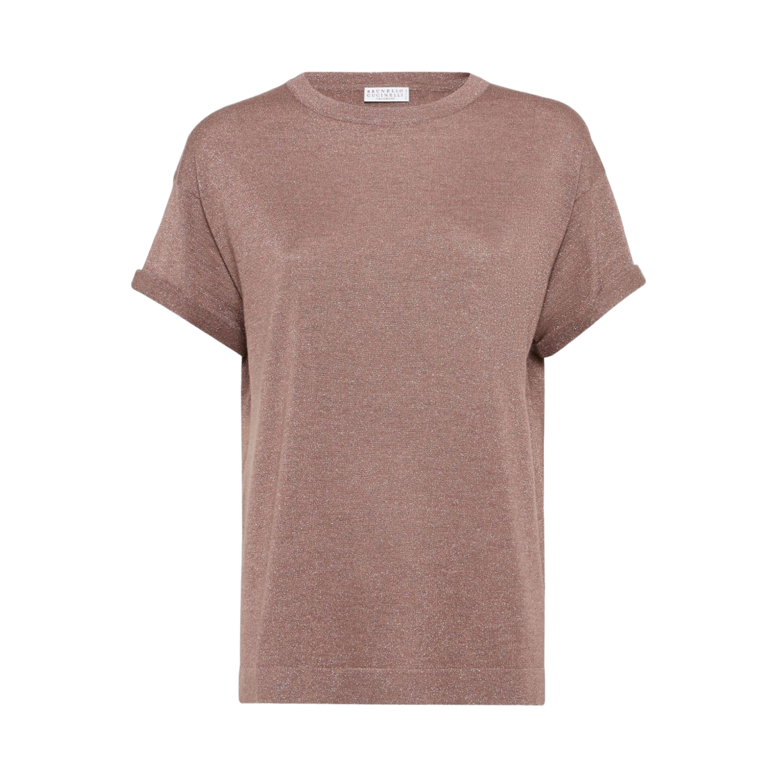 M41810000-C4272 (W) Brunello Cucinelli Sparkling Cashmere and Silk Lightweight Knit T-Shirt Henna