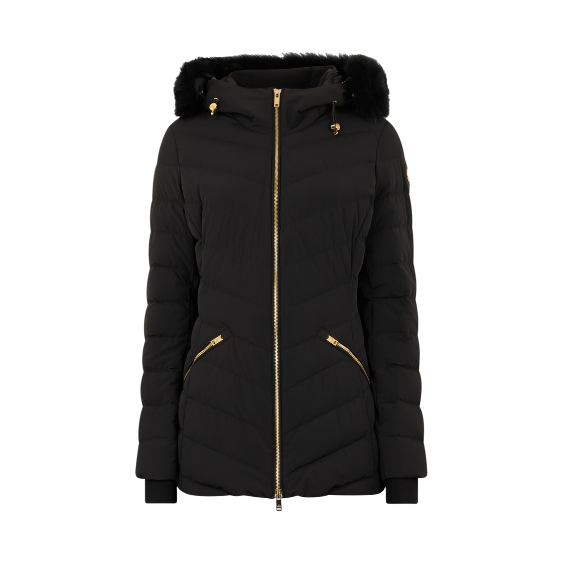 (W) 무스너클 골드 시리즈 셔링 트림 로즈론 자켓 블랙((W) Moose Knuckles Gold Series Shearling Trim Roselawn Jacket Black)