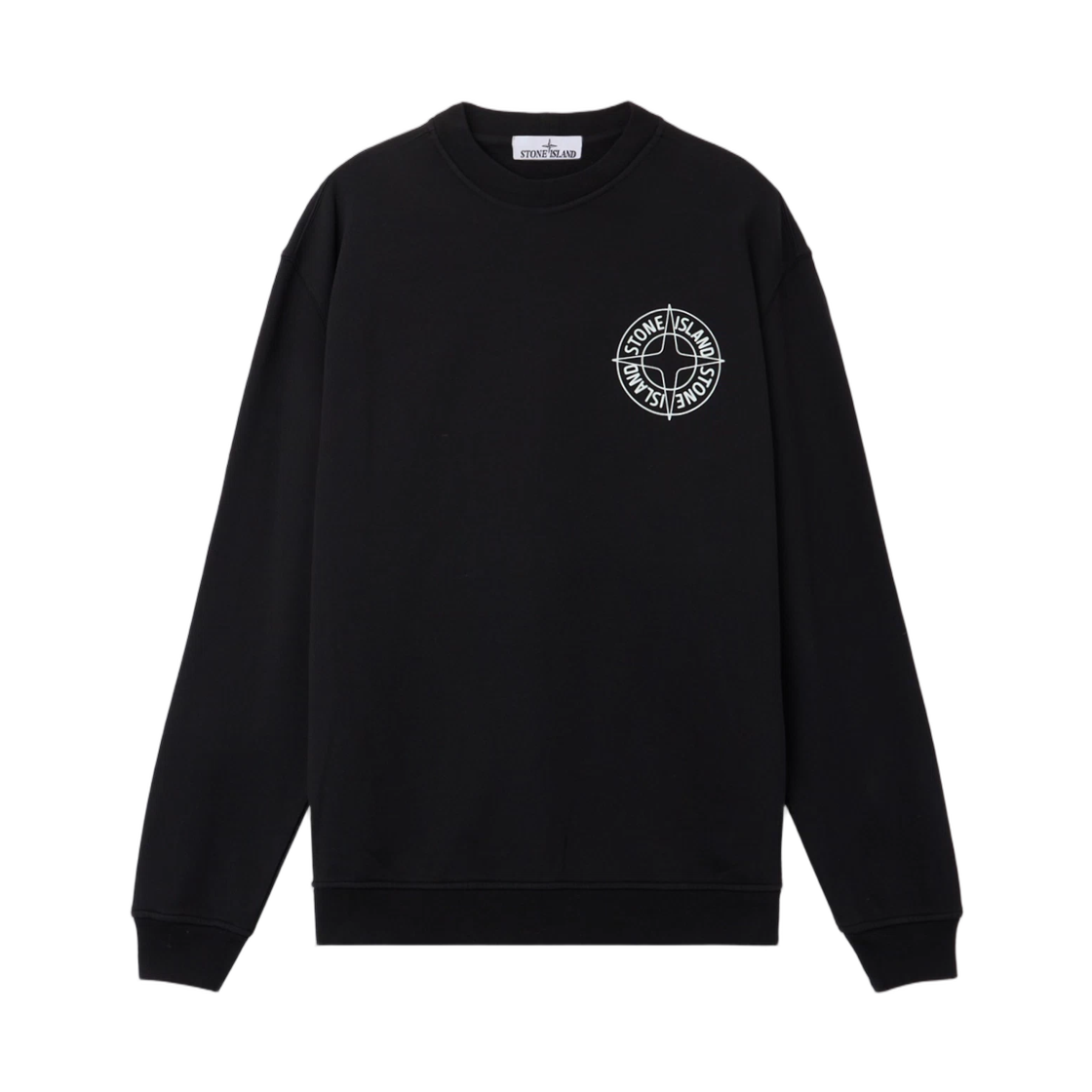 L1S1561000-01S0283-V0029 Stone Island 6100001 Cotton Fleece Oversized Fit Crewneck Sweatshirt with Outline Compass Print Black - 26SS