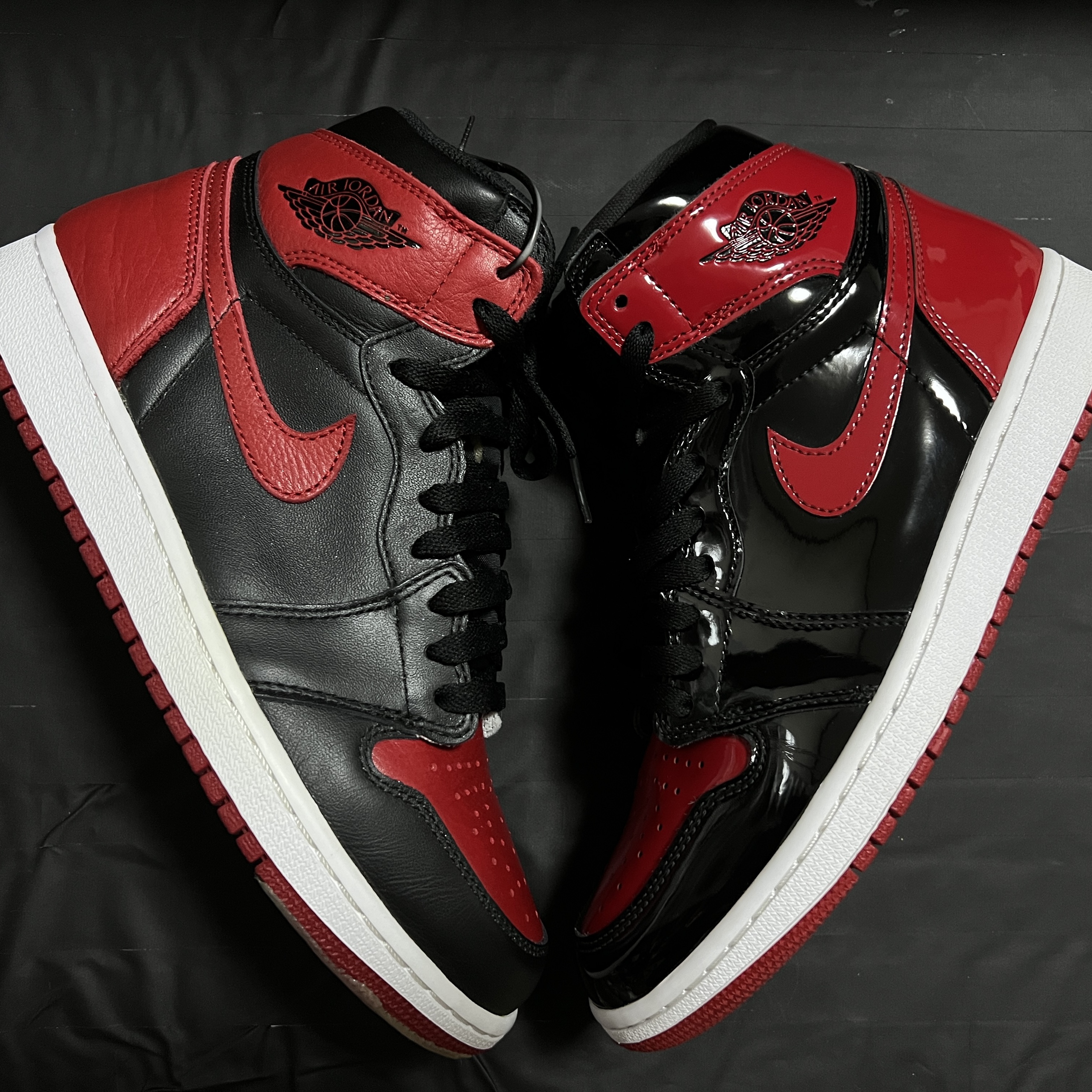 Jordan 1 Retro High OG Bred Banned 2016, Jordan 1 Retro High OG Patent Bred 착용 스타일