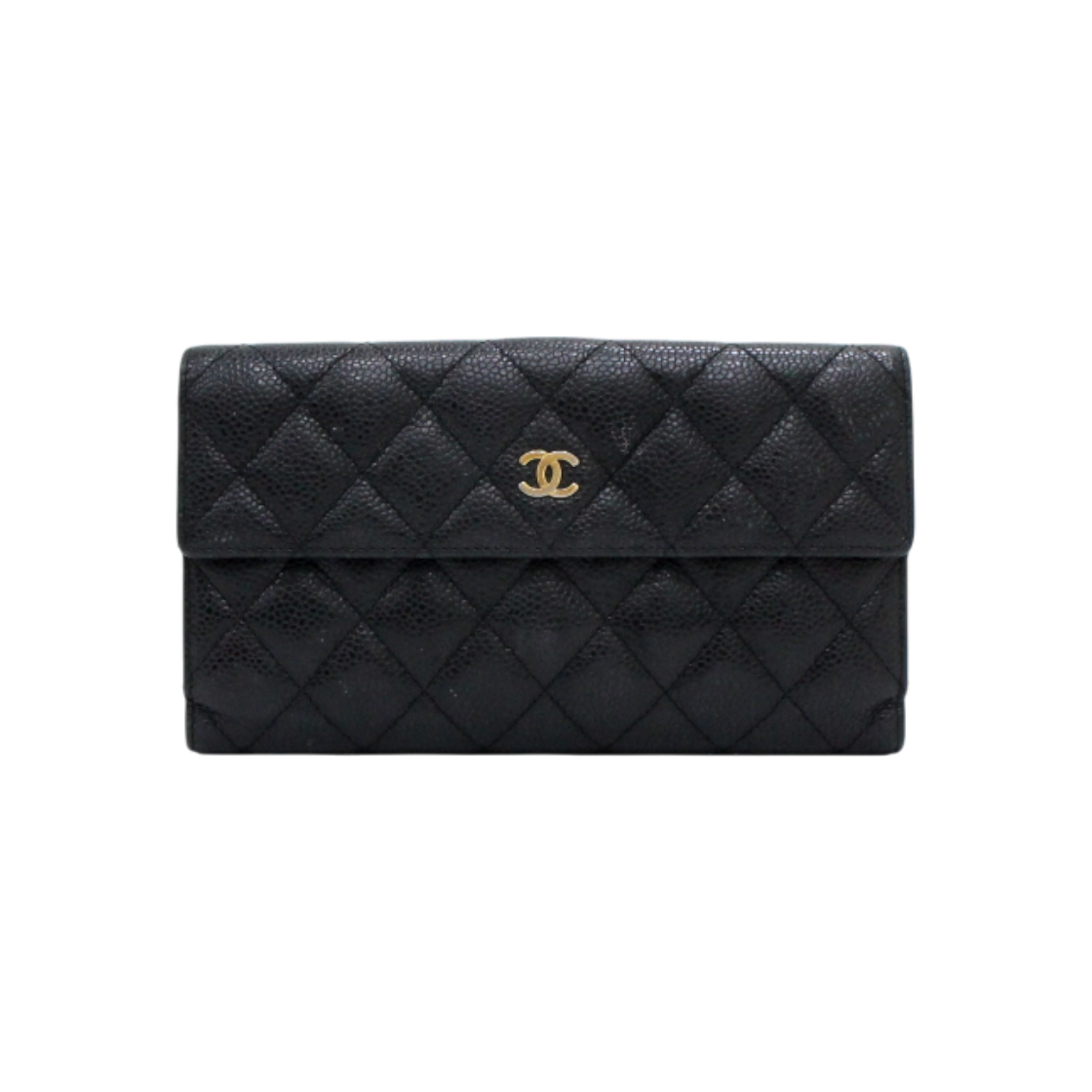 ITQQMLOMR74G Chanel A48072 Black Caviar Gold CC Matelasse Women's Long Wallet