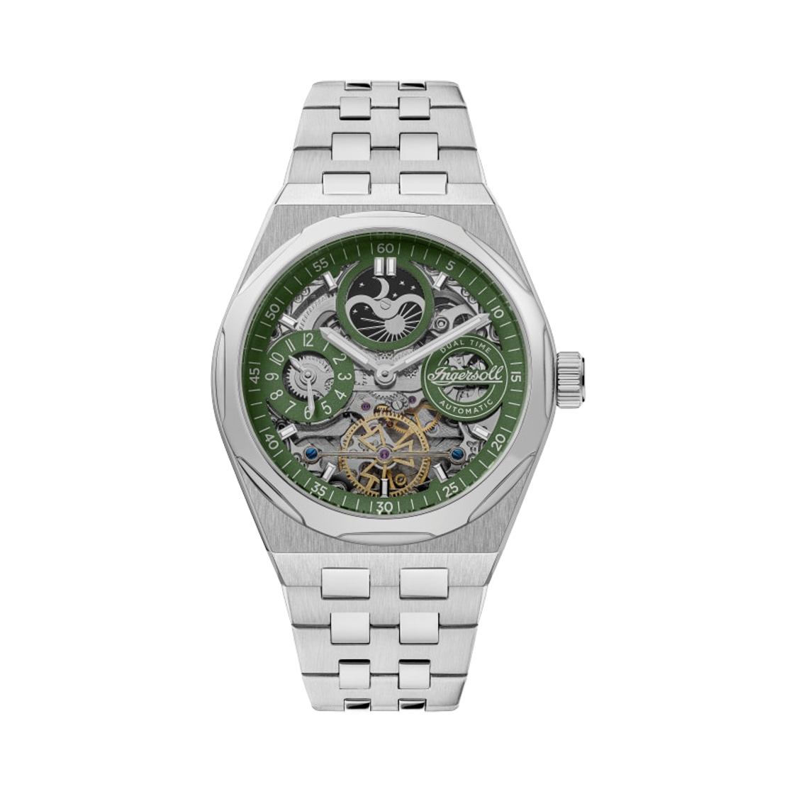 잉거솔 브로드웨이 43mm I12905 오토매틱 스테인리스 스틸 실버 그린 다이얼(Ingersoll Broadway 43mm I12905 Automatic Stainless Steel Silver Green Dial)