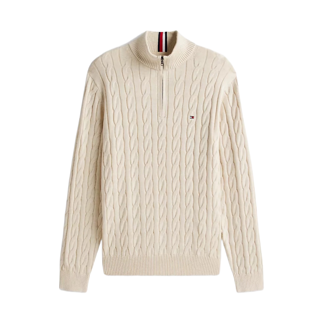 타미 힐피거 케이블 니트 쿼터집 스웨터 베이지(Tommy Hilfiger Cable Knit Quarter Zip Sweater Beige)